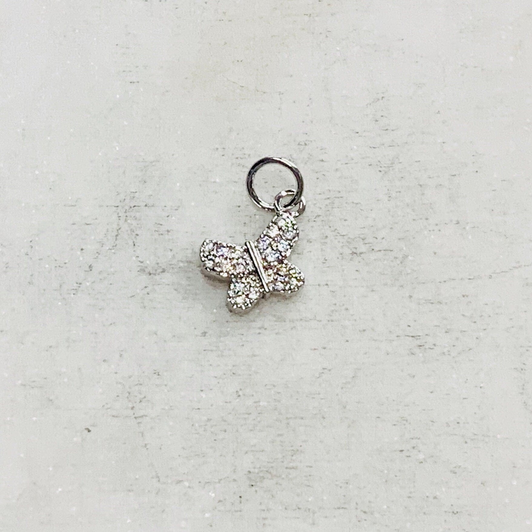 Gold Plated or Rhodium Plated Dainty CZ Pave Butterfly Charm Spring Nature