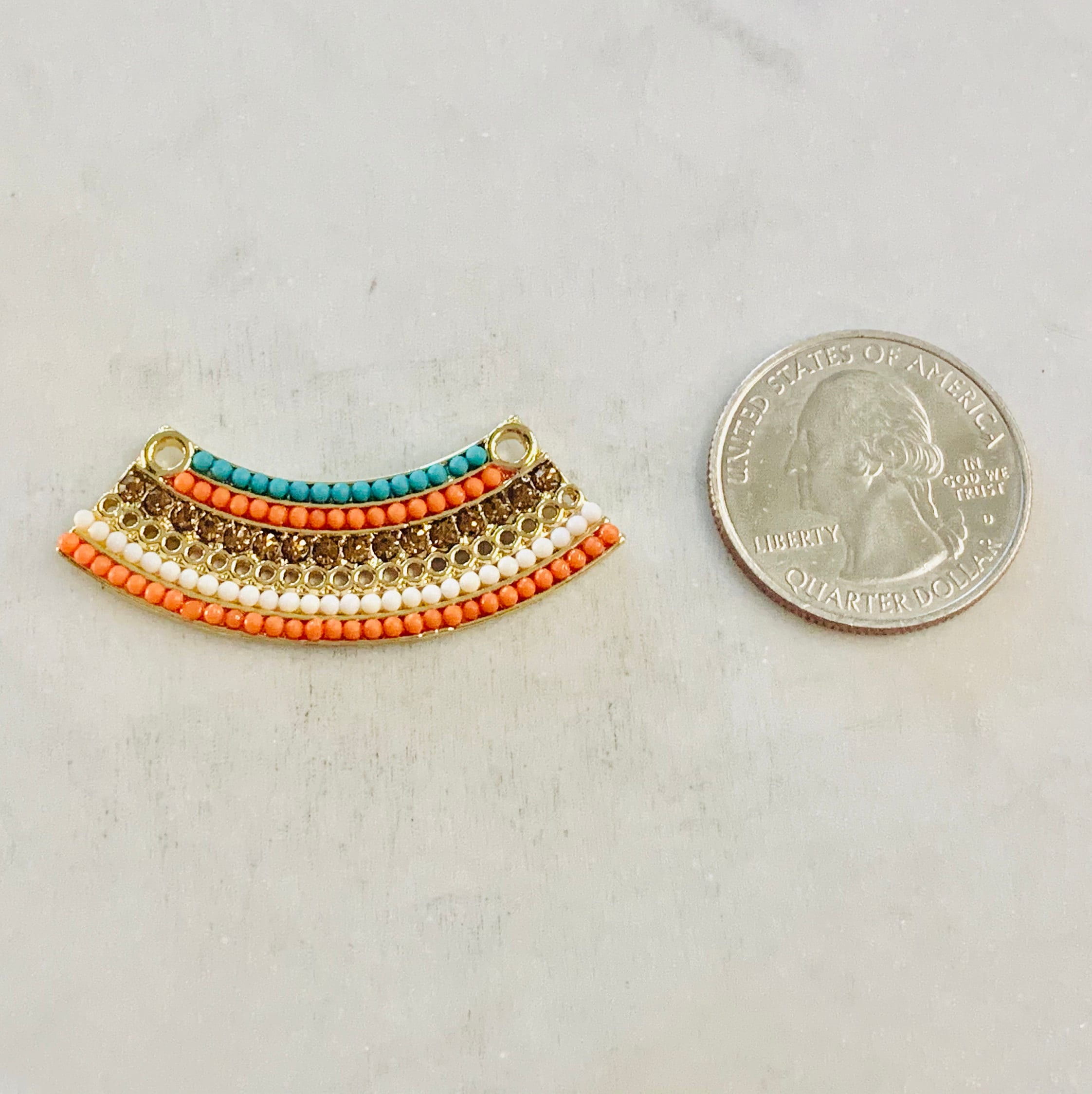 Base Metal Colorful Crystal Beaded Tribal Bohemian Long Curved Bar