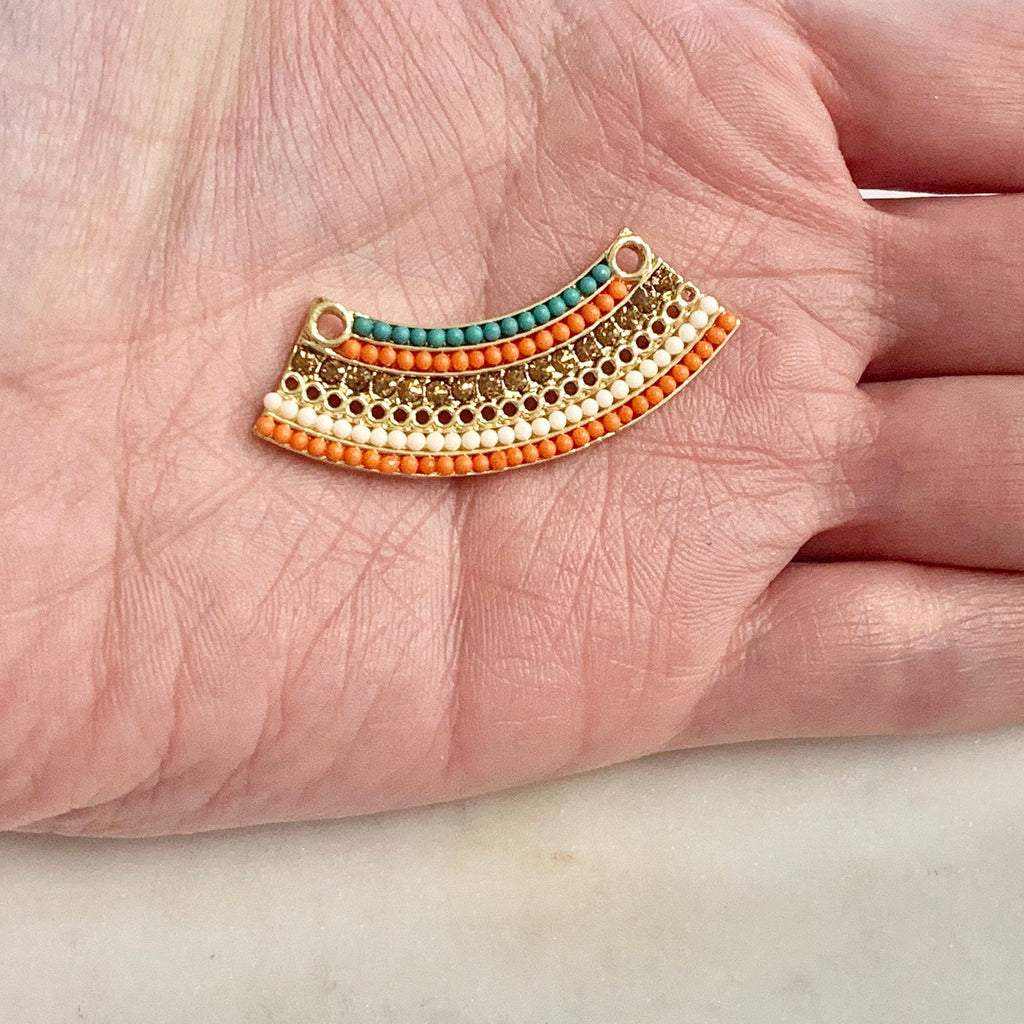 Base Metal Colorful Crystal Beaded Tribal Bohemian Long Curved Bar