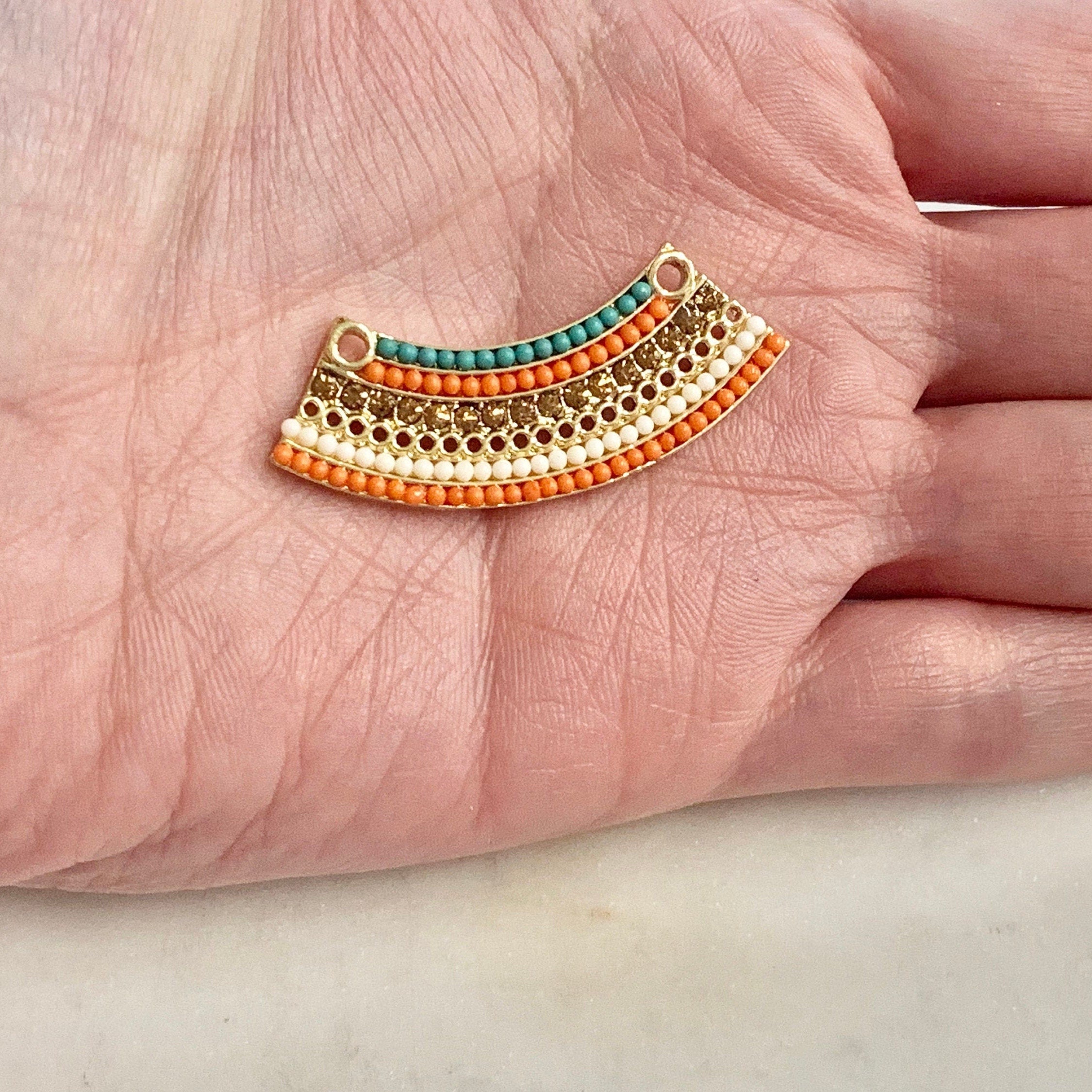 Base Metal Colorful Crystal Beaded Tribal Bohemian Long Curved Bar
