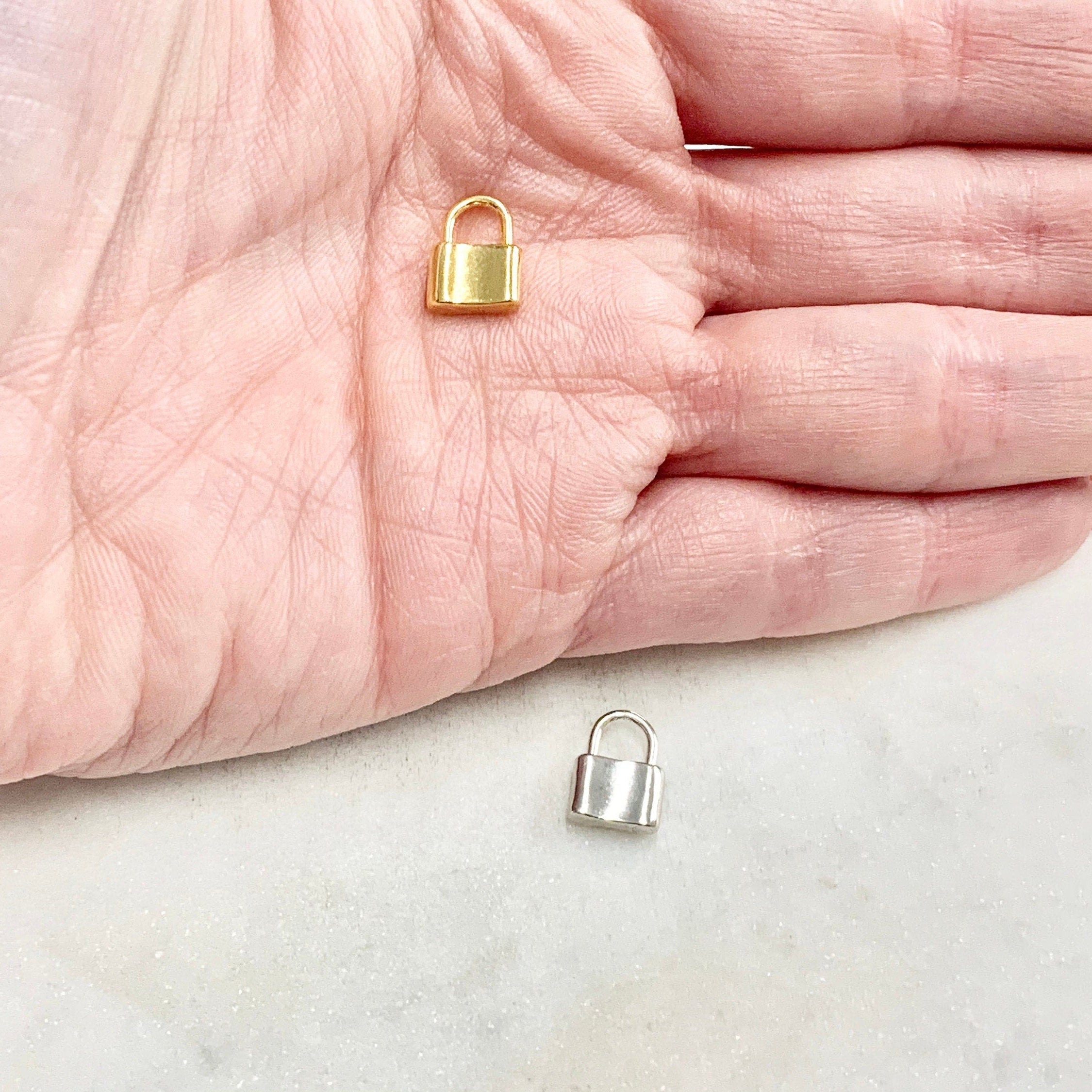 Sterling Silver or Vermeil Padlock Lock Charm in Small or Large or Best Friend
