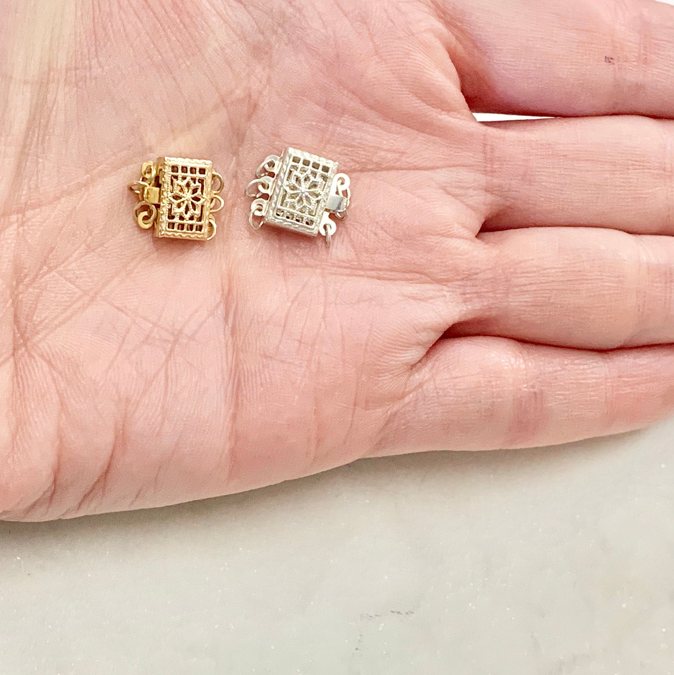 Sterling Silver or 14K Gold Filled 3 Strand 11.5mm x 10.5mm Rectangle