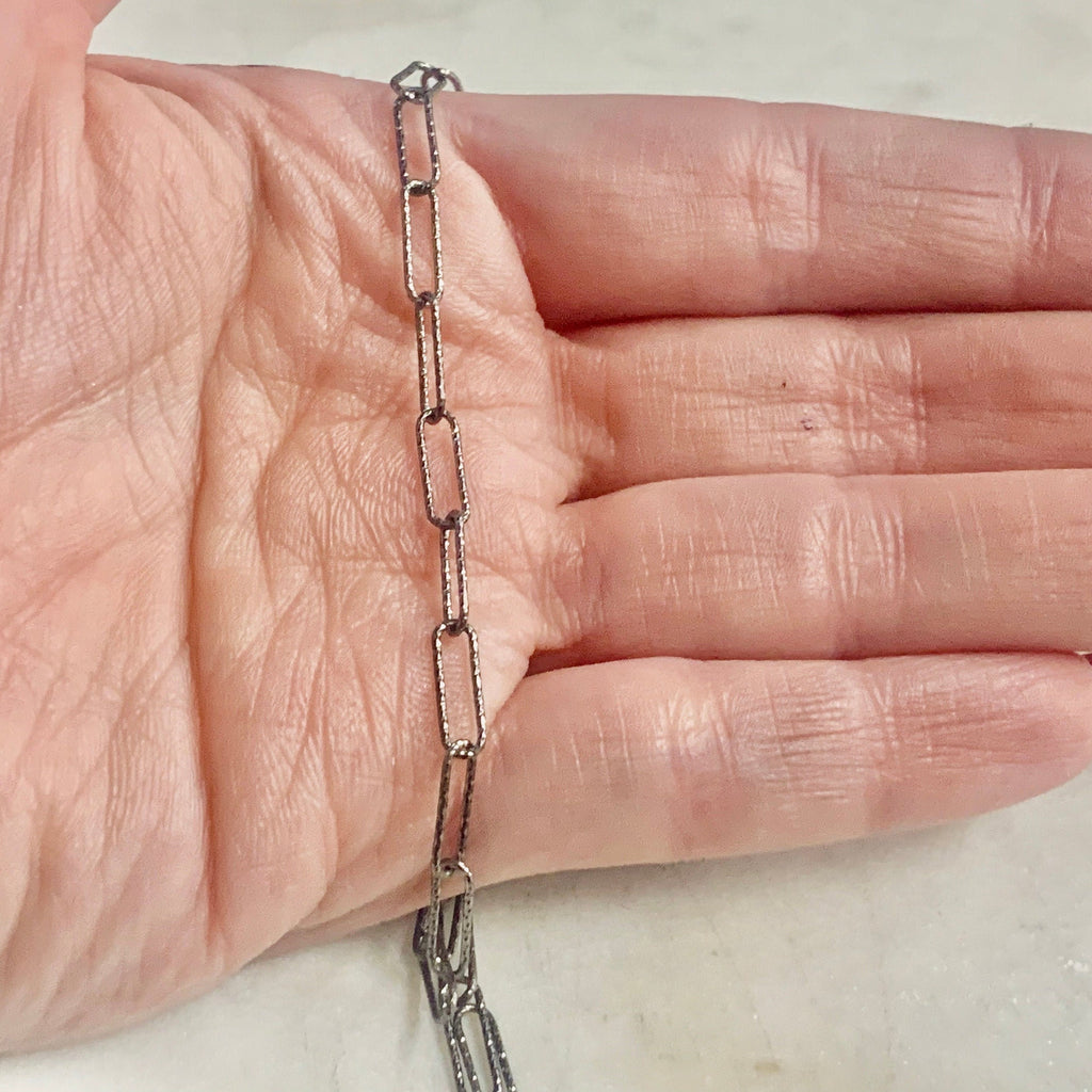 Sterling Silver Cut Textured Elongated Rectangle Cable Box – Sold by the Foot