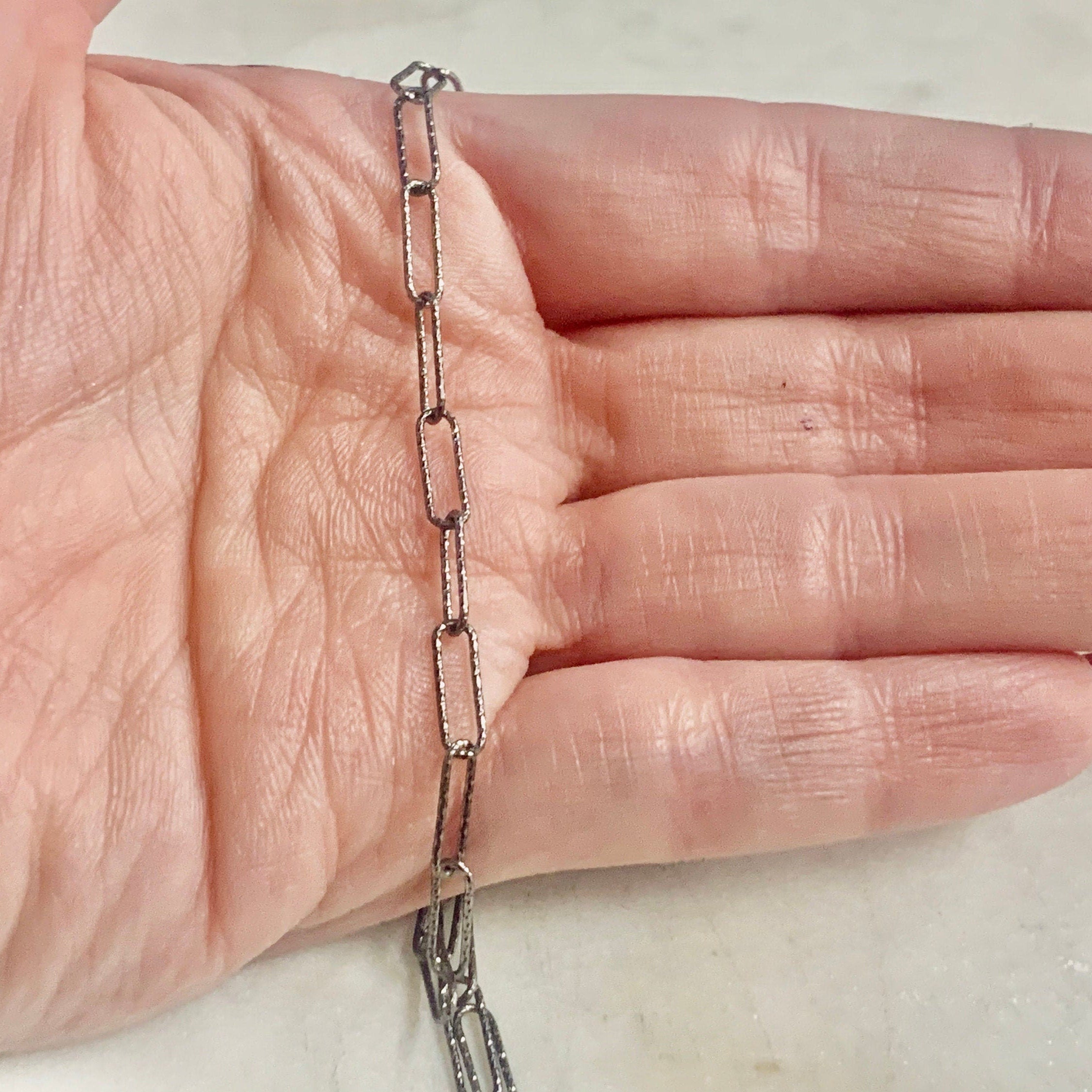 Sterling Silver Cut Textured Elongated Rectangle Cable Box – Sold by the Foot