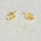 16mmx10mm Gold Plated or Brass Tiny Tropical Monstera Leaf Plant Charm