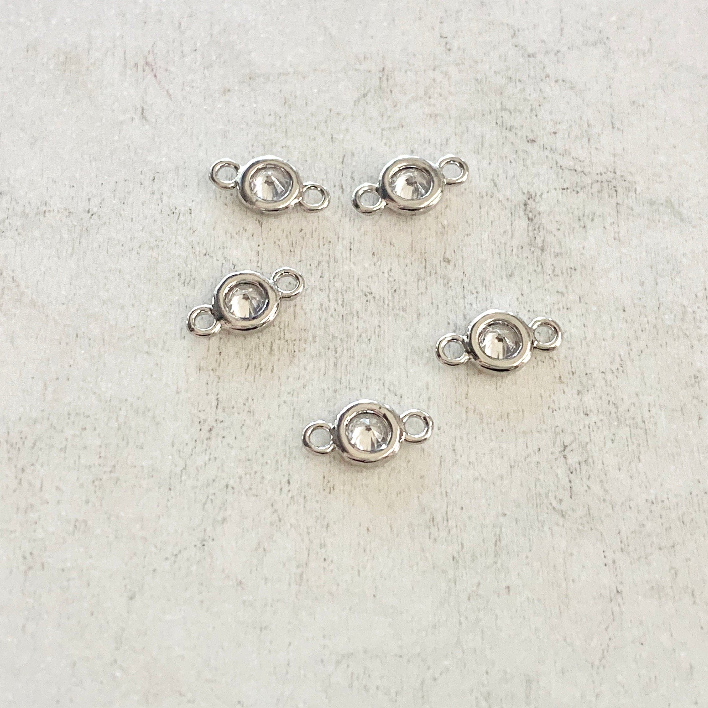 Rhodium Plated 5 Teeny Tiny Silver 5mm CZ Cubic Zirconia Connector (5pc)