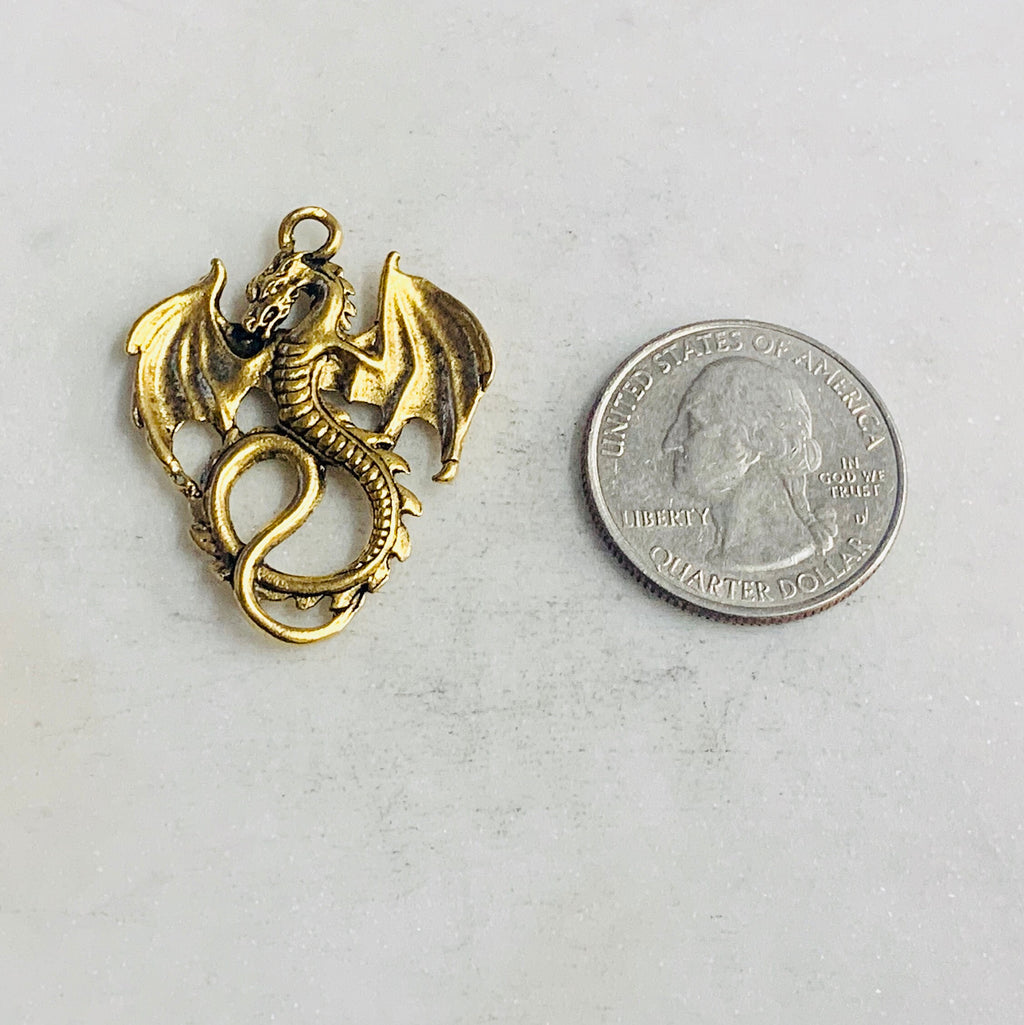 35mmx26mm Pewter Flying Detailed Dragon Charm Fantasy Medieval Magic