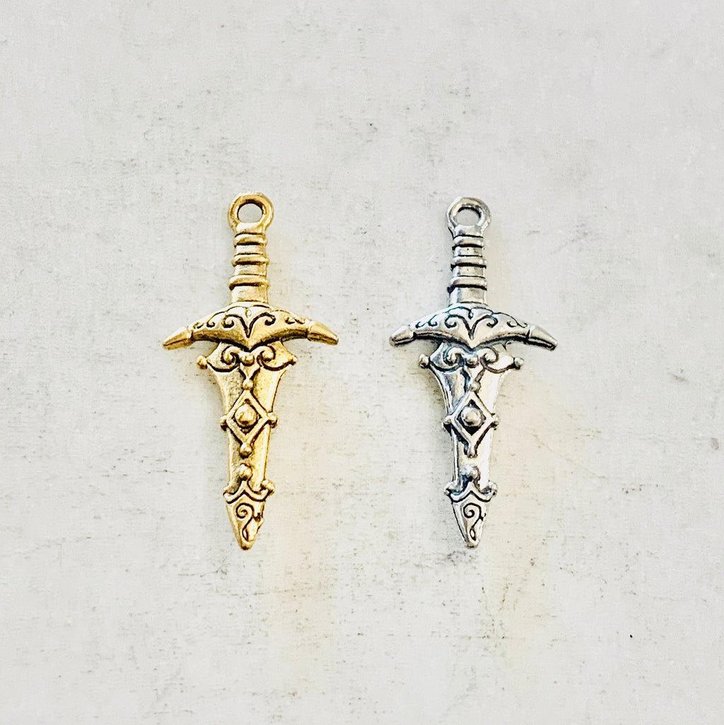 Pewter Double Sided Medieval Dagger Sword Charm Pendant (2pc)