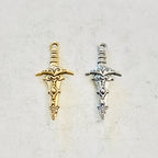 Pewter Double Sided Medieval Dagger Sword Charm Pendant (2pc) – Antique Gold