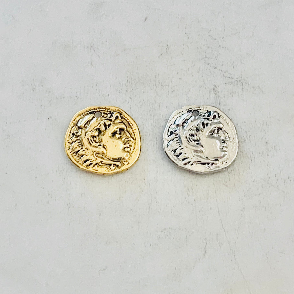 15mmx15mm Pewter Ancient Greek Coin Symbol Double Sided Sculpture