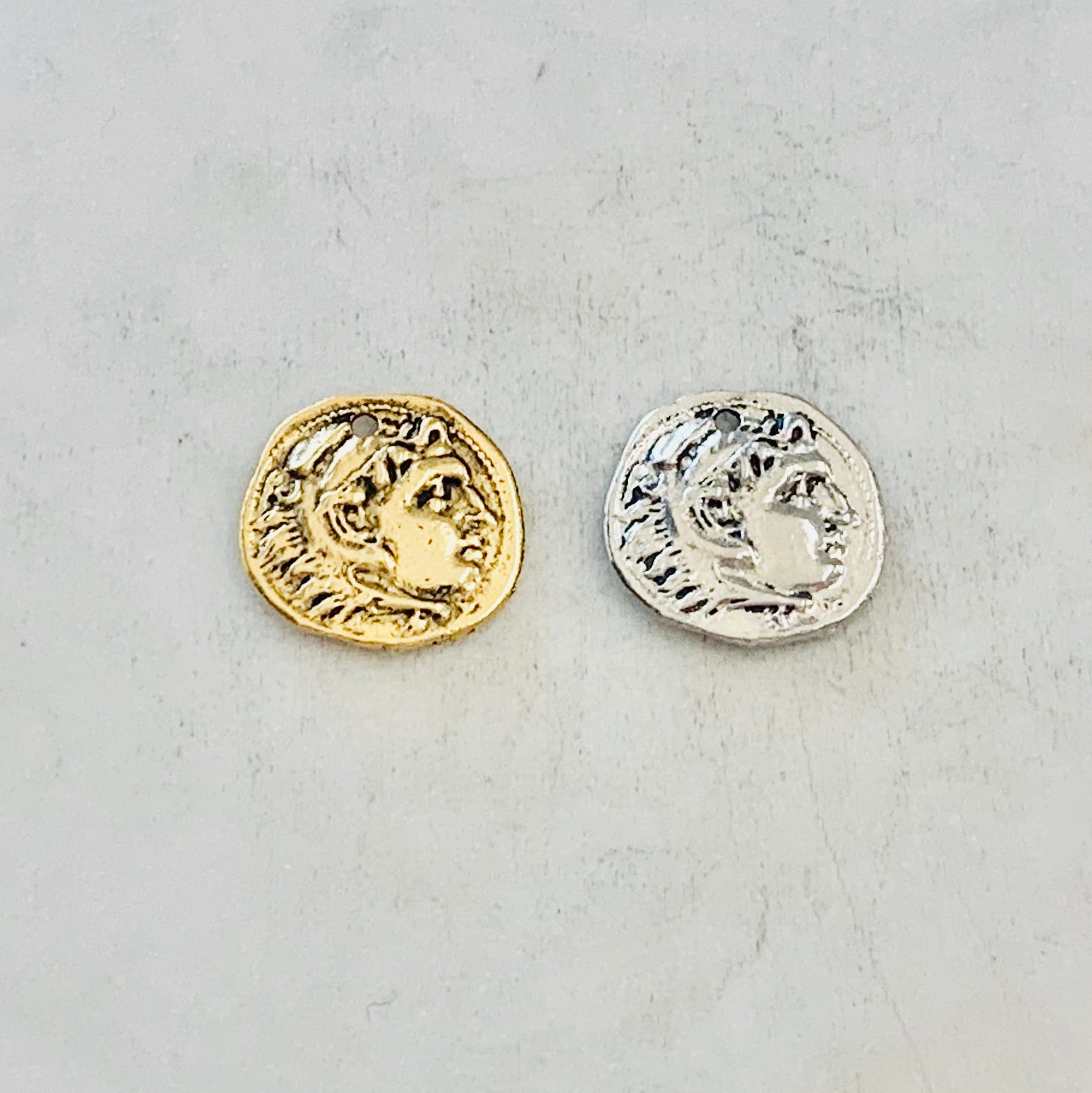15mmx15mm Pewter Ancient Greek Coin Symbol Double Sided Sculpture