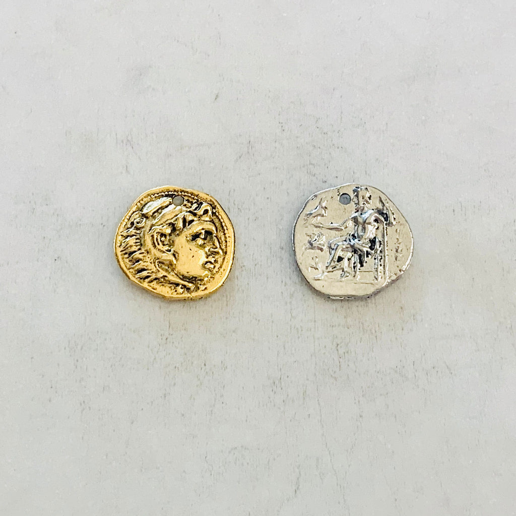 15mmx15mm Pewter Ancient Greek Coin Symbol Double Sided Sculpture