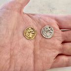 15mmx15mm Pewter Ancient Greek Coin Symbol Double Sided Sculpture