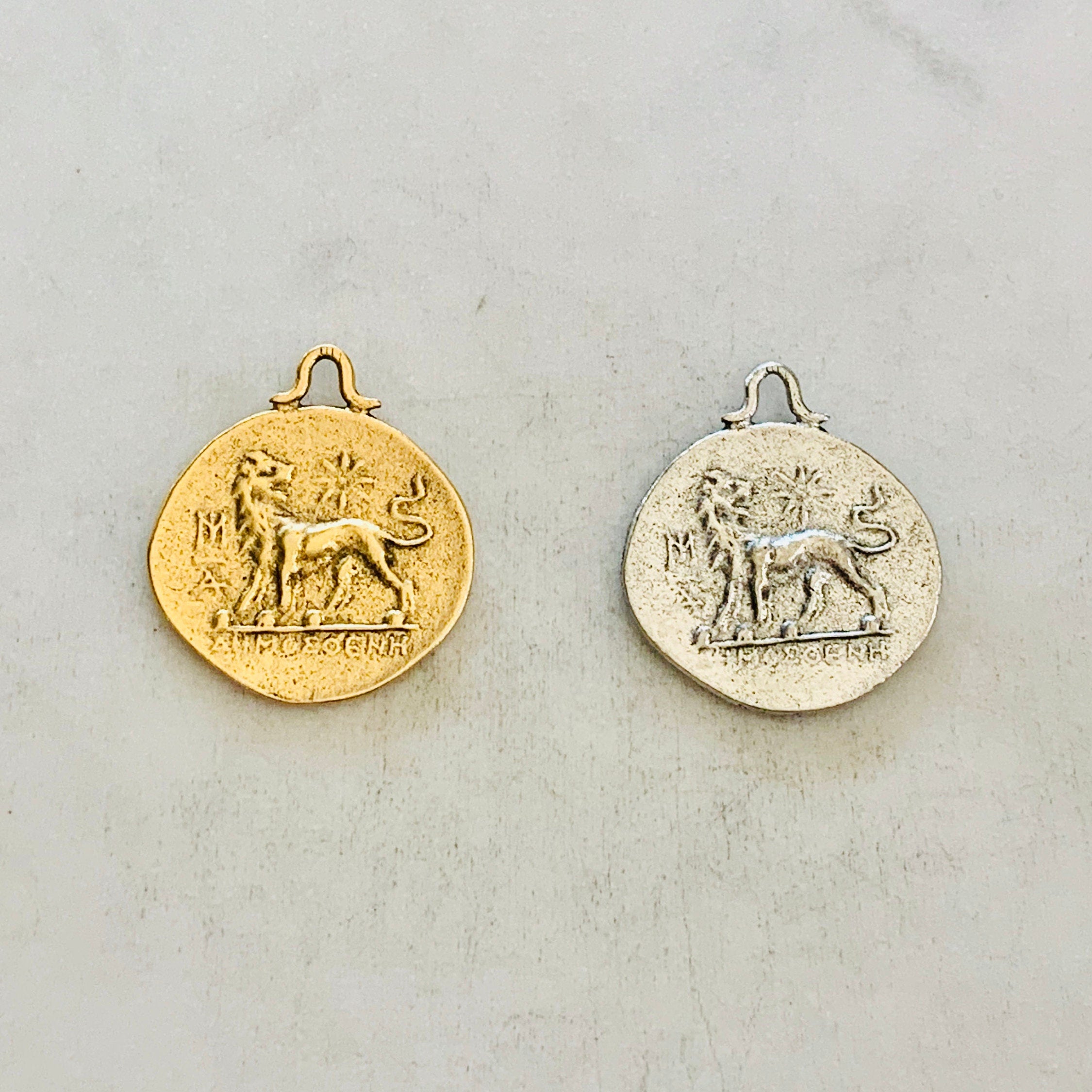 Pewter Ancient Greek Mythology Lion Symbol Double Sided Coin