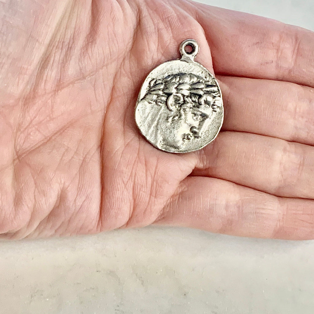 Pewter Ancient Greek Coin Double Sided Eagle Medallion Charm