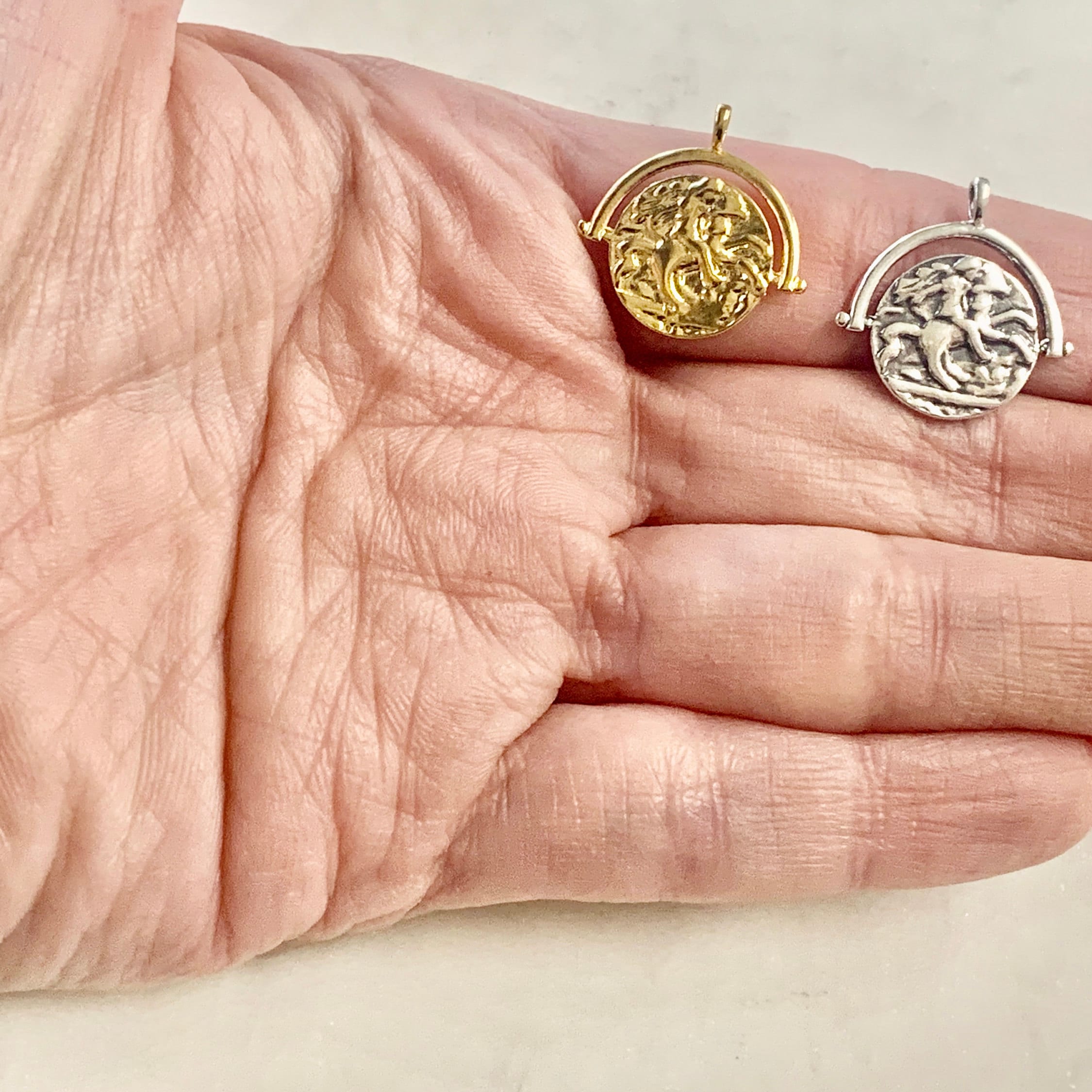 Sterling Silver or Vermeil Medallion Renaissance Art Nouveau Double Sided