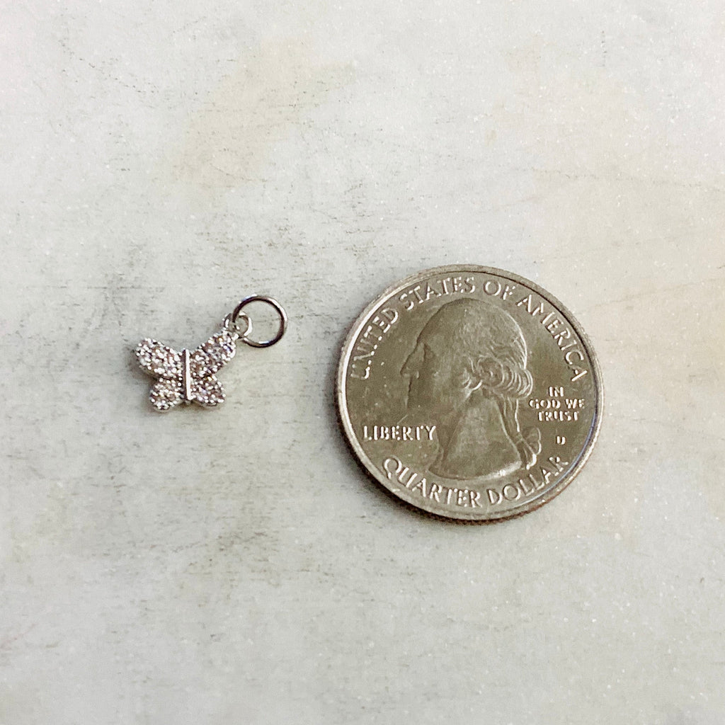 Gold Plated or Rhodium Plated Dainty CZ Pave Butterfly Charm Spring Nature