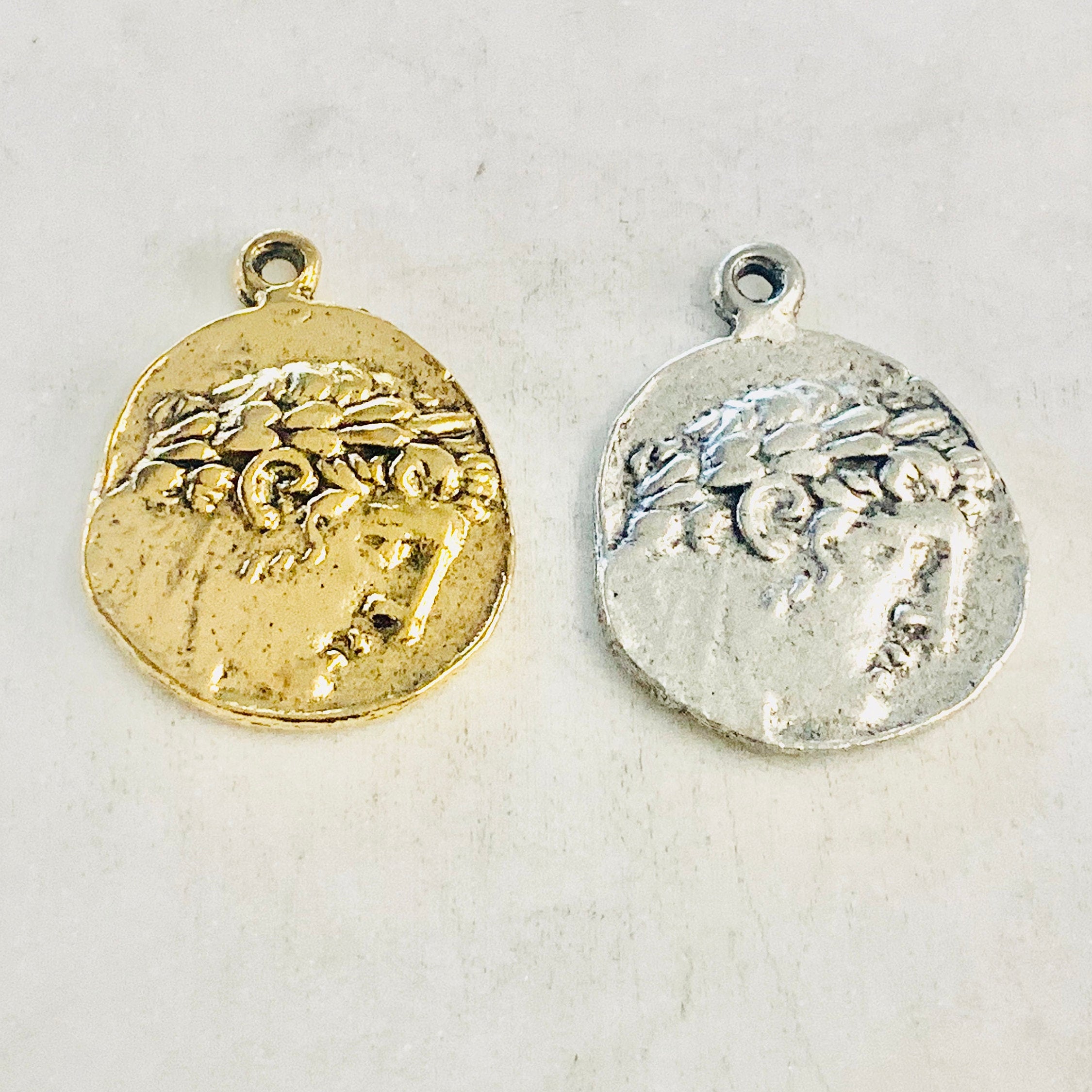 Pewter Ancient Greek Coin Double Sided Eagle Medallion Charm
