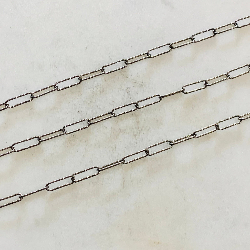 Sterling Silver Cut Textured Elongated Rectangle Cable Box – Sold by the Foot