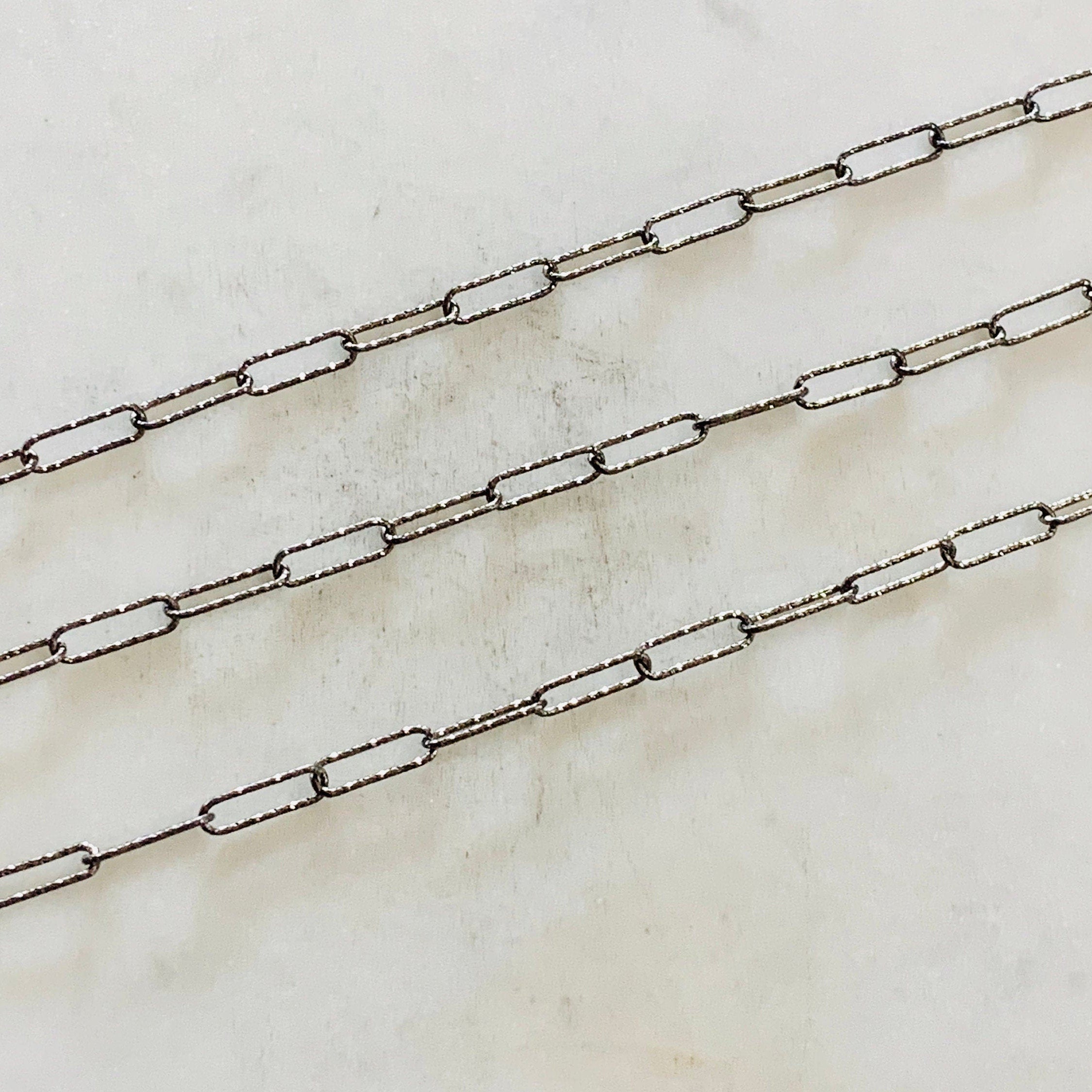 Sterling Silver Cut Textured Elongated Rectangle Cable Box – Sold by the Foot