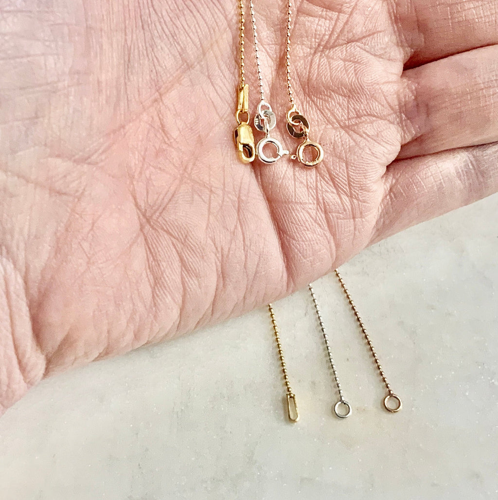 Sterling Silver or 14K Gold Filled Ready to Wear Finished Ball Chain 1mm