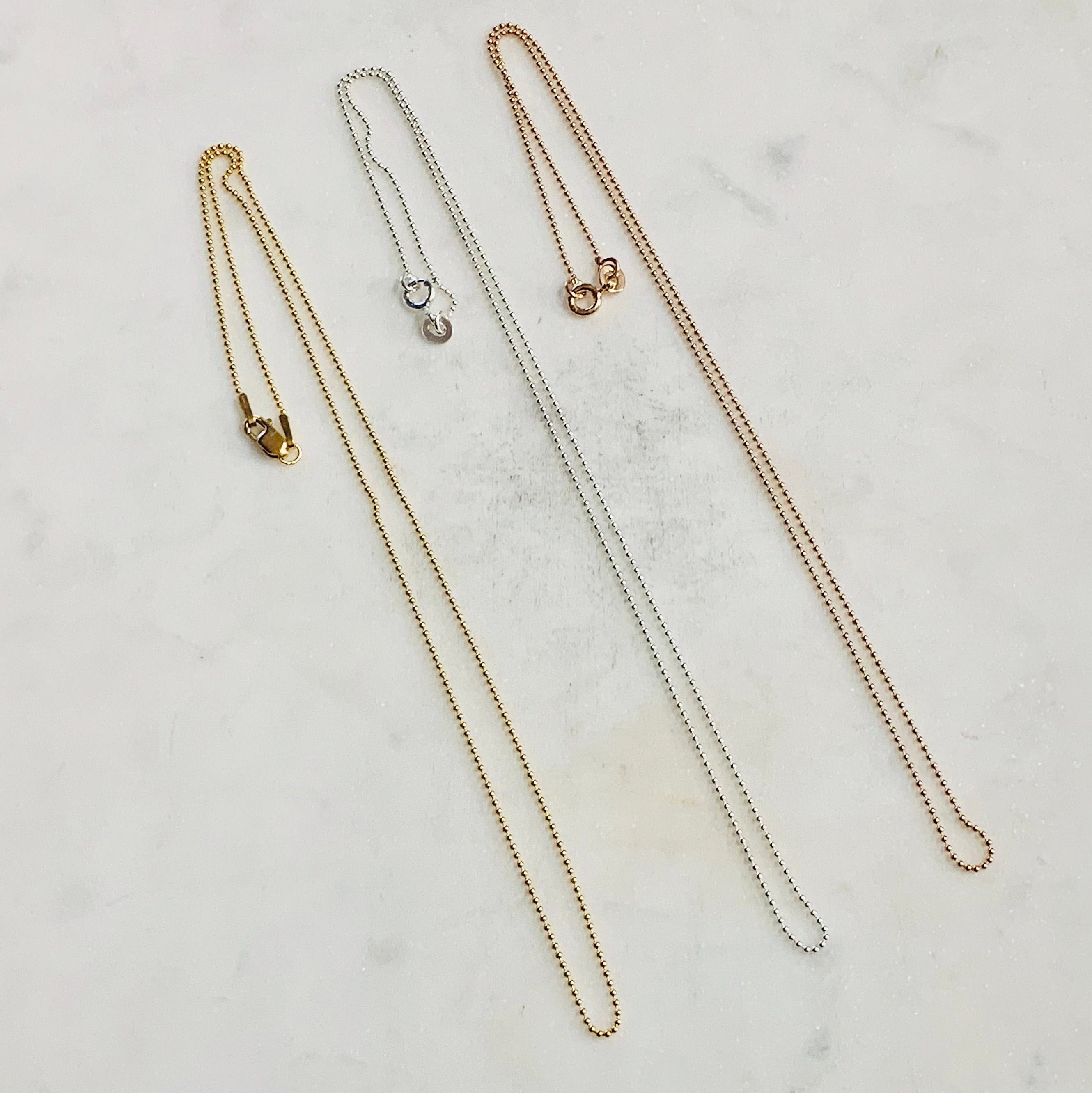 Sterling Silver or 14K Gold Filled Ready to Wear Finished Ball Chain 1mm