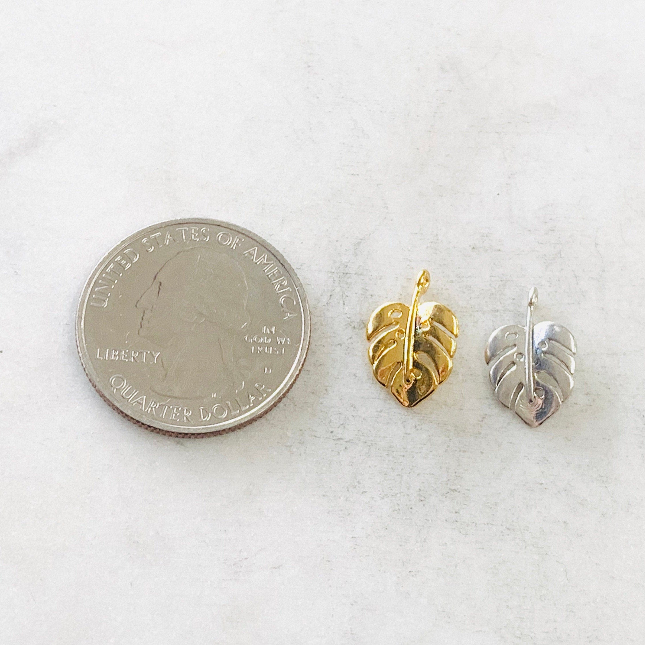 Sterling Silver or Vermeil Small Tropical Monstera Leaf Plant Charm Sliding