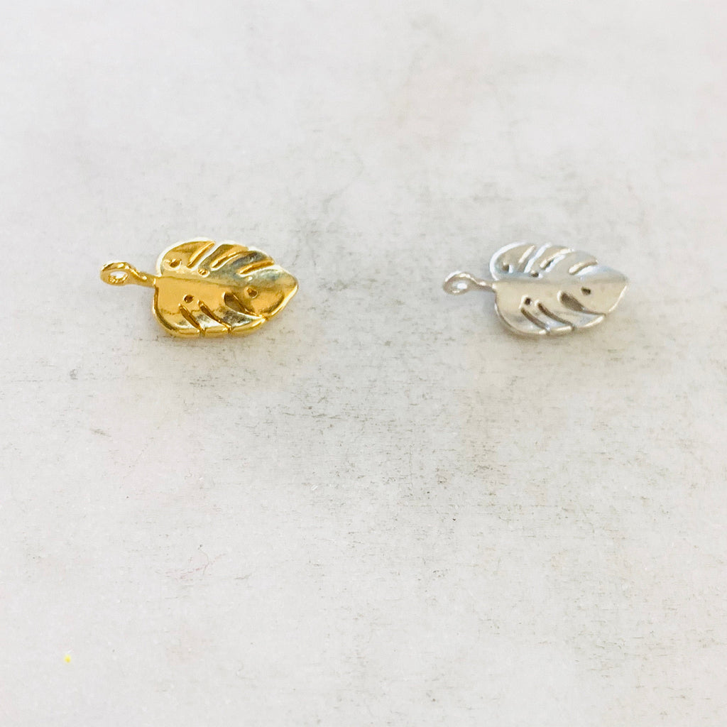 Sterling Silver or Vermeil Small Tropical Monstera Leaf Plant Charm Sliding