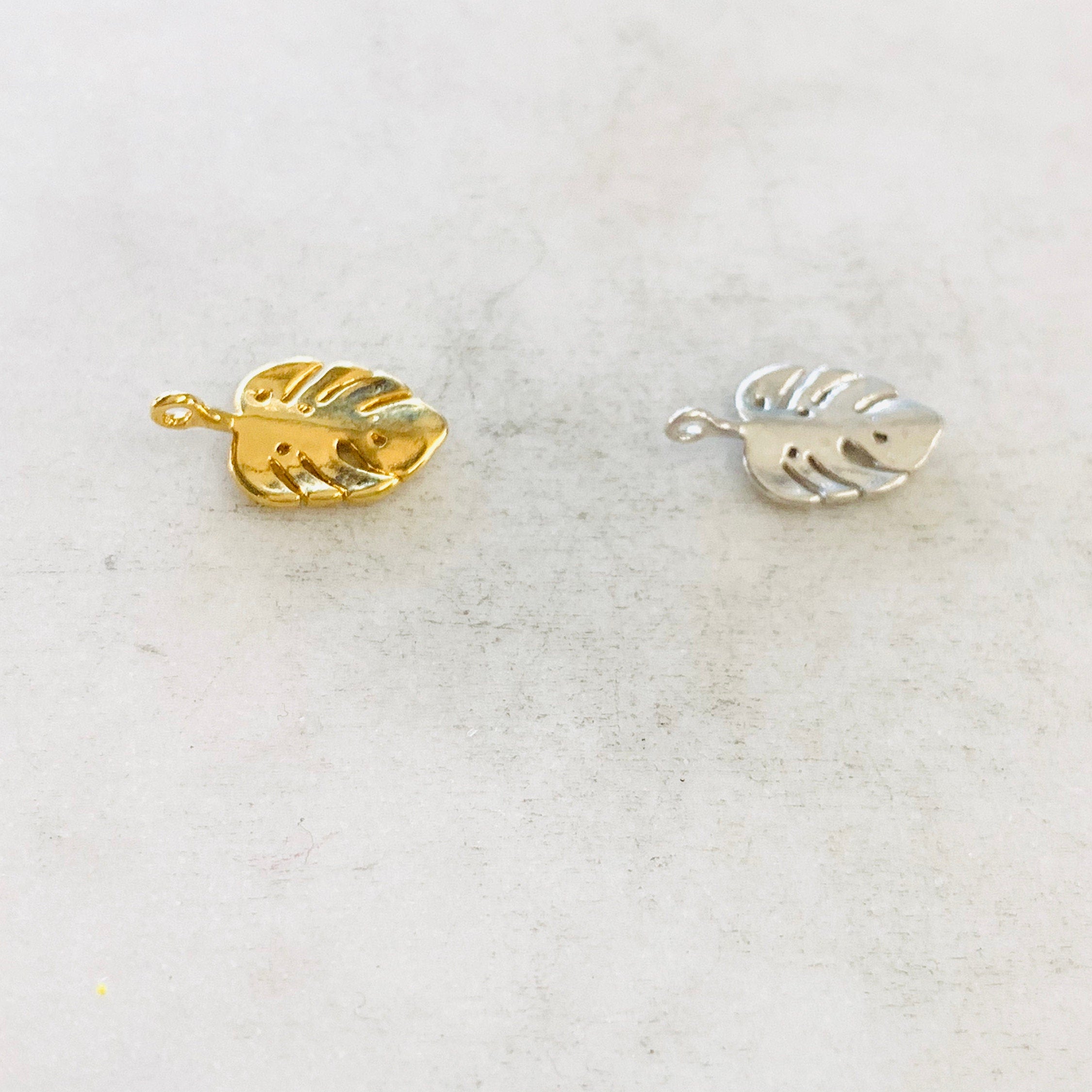 Sterling Silver or Vermeil Small Tropical Monstera Leaf Plant Charm Sliding