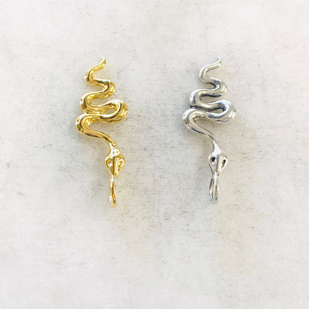 Sterling Silver or Vermeil Curled Long Snake Serpent Serpentine Reptile Charm