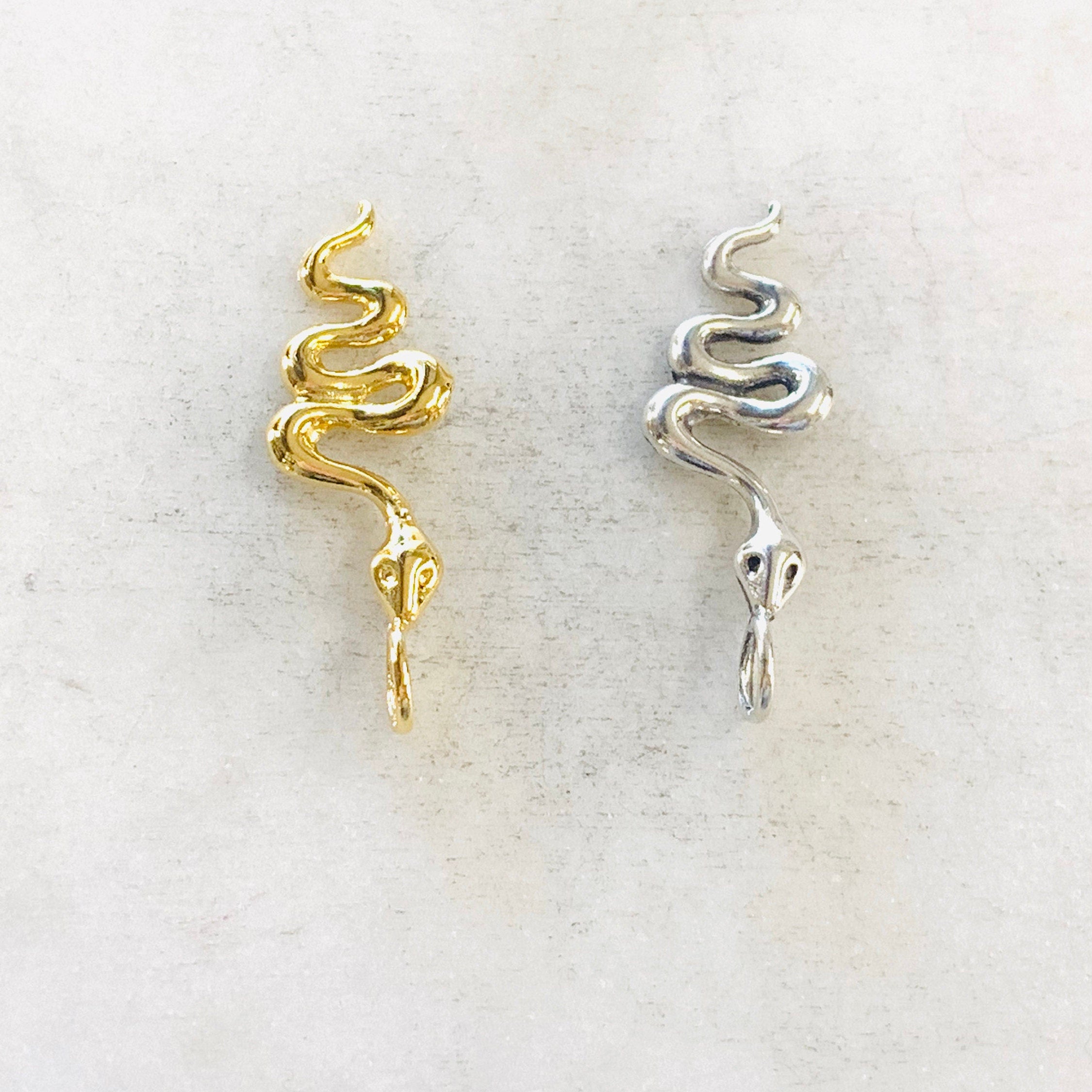 Sterling Silver or Vermeil Curled Long Snake Serpent Serpentine Reptile Charm