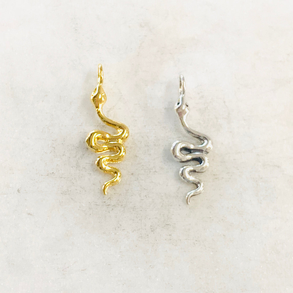 Sterling Silver or Vermeil Curled Long Snake Serpent Serpentine Reptile Charm