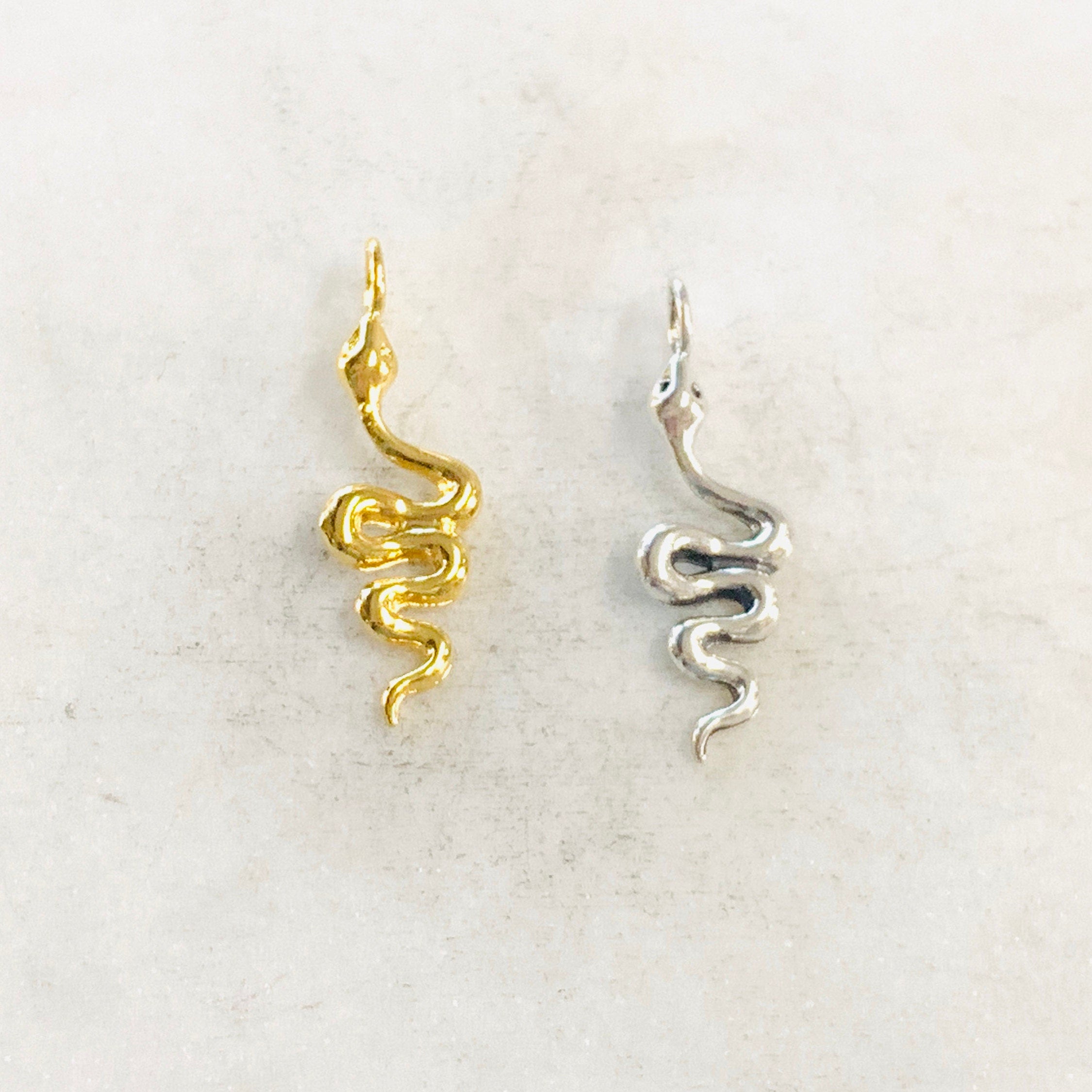 Sterling Silver or Vermeil Curled Long Snake Serpent Serpentine Reptile Charm