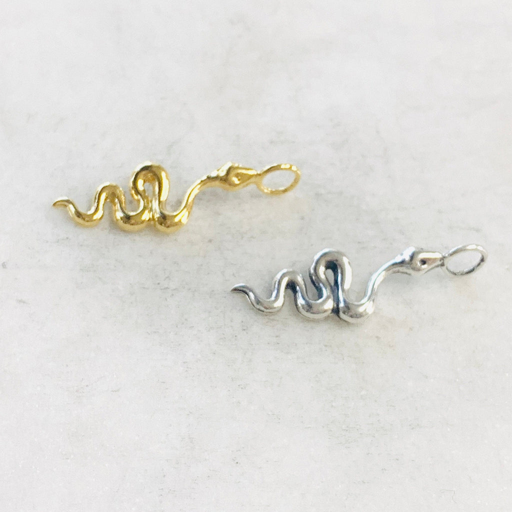 Sterling Silver or Vermeil Curled Long Snake Serpent Serpentine Reptile Charm