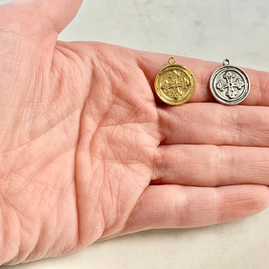 Sterling Silver or Vermeil Medieval Cross Coin Medallion Wax Seal Disc Double