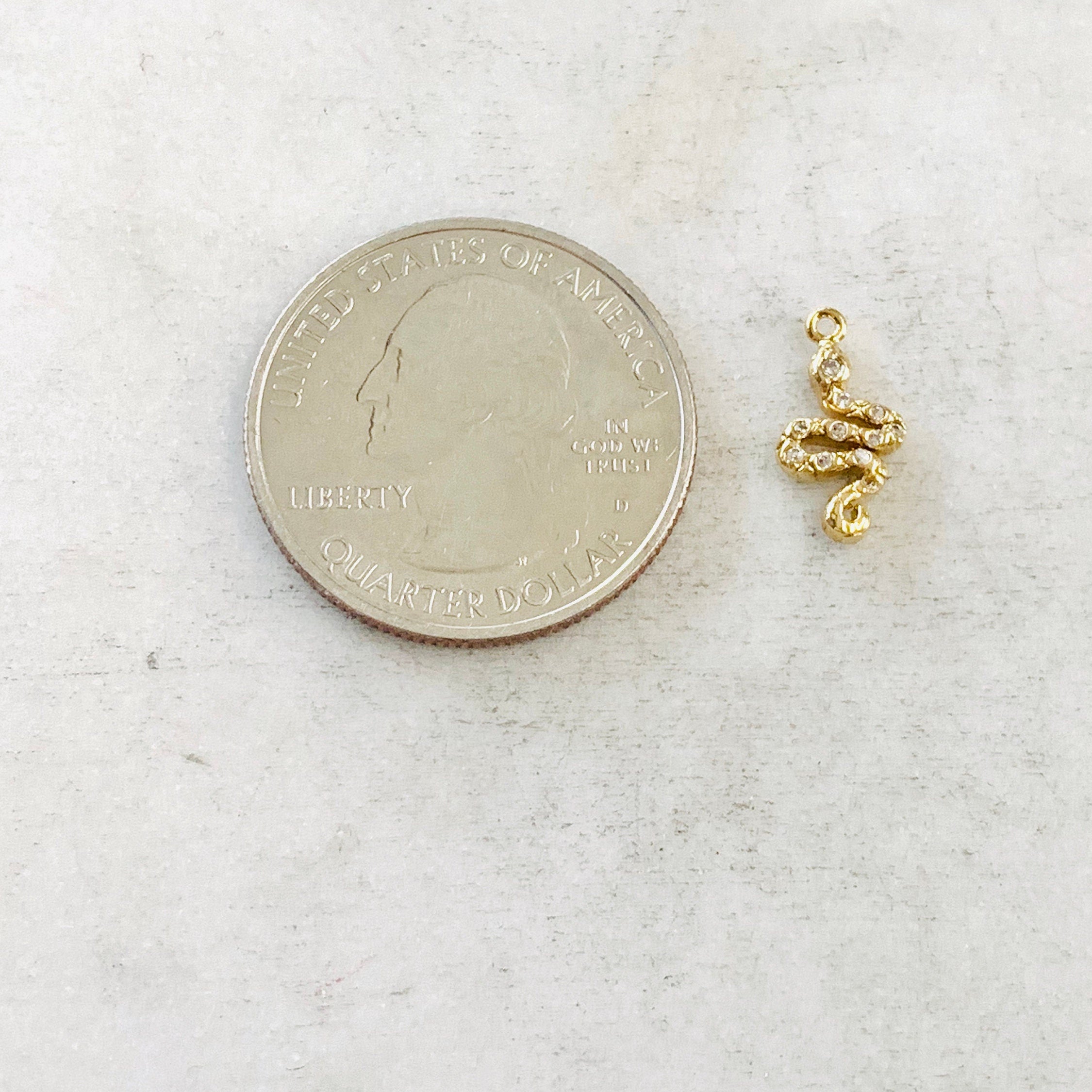 Gold Plated CZ Tiny Dainty Curled Snake Serpent Serpentine Reptile