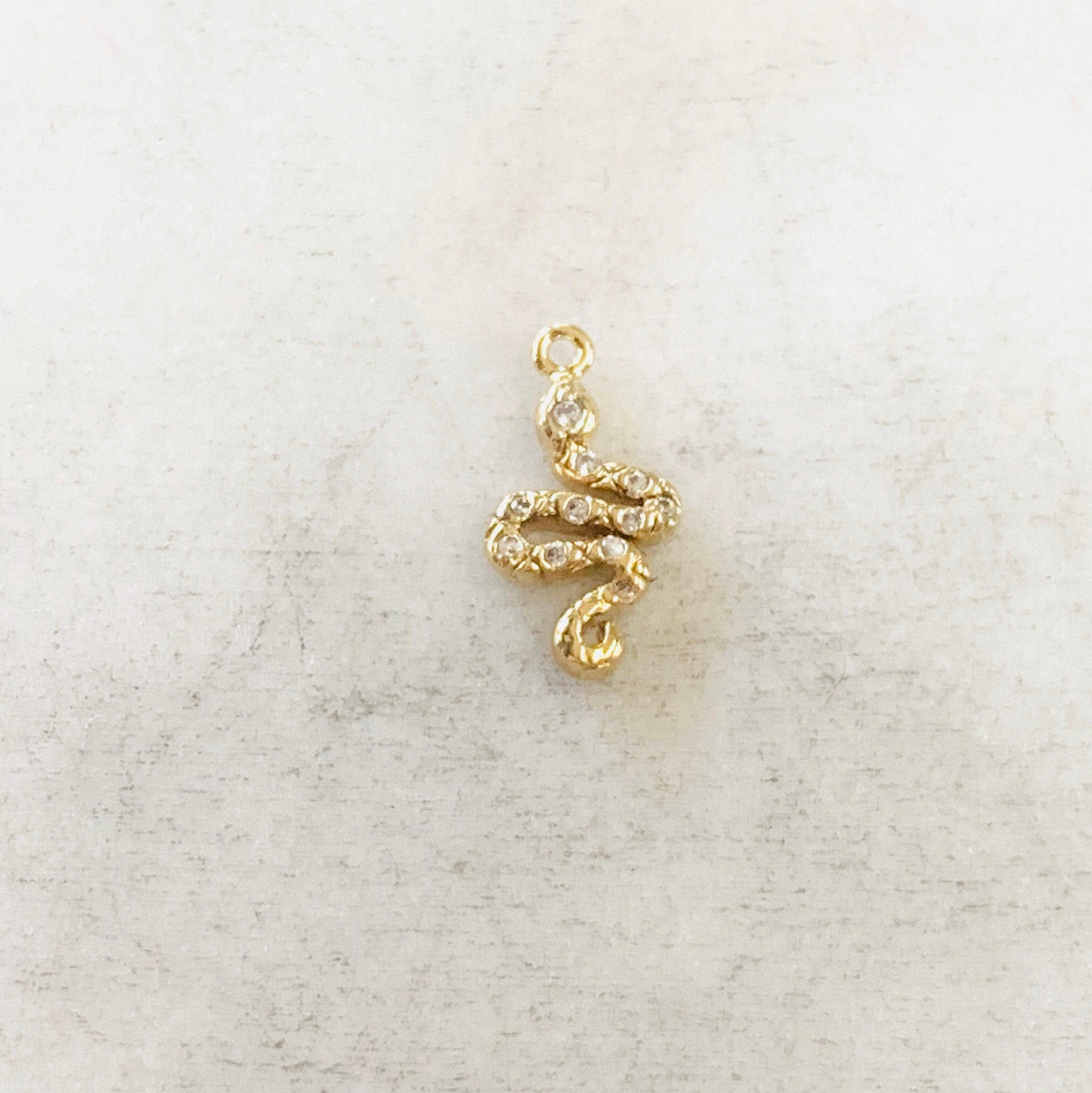 Gold Plated CZ Tiny Dainty Curled Snake Serpent Serpentine Reptile