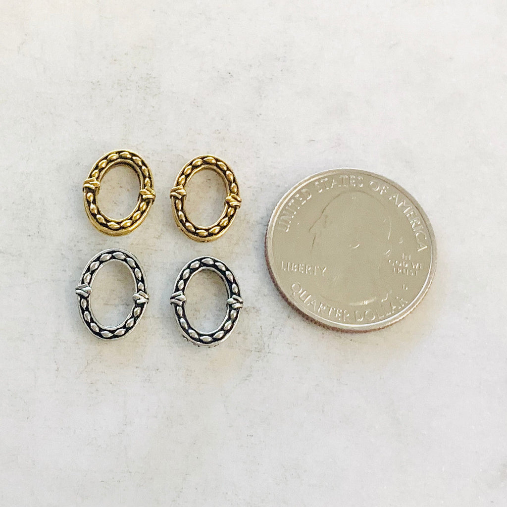 11mmx 10mm Pewter Metal Oblong Detailed Thick Open Oval Rounded (2pc)