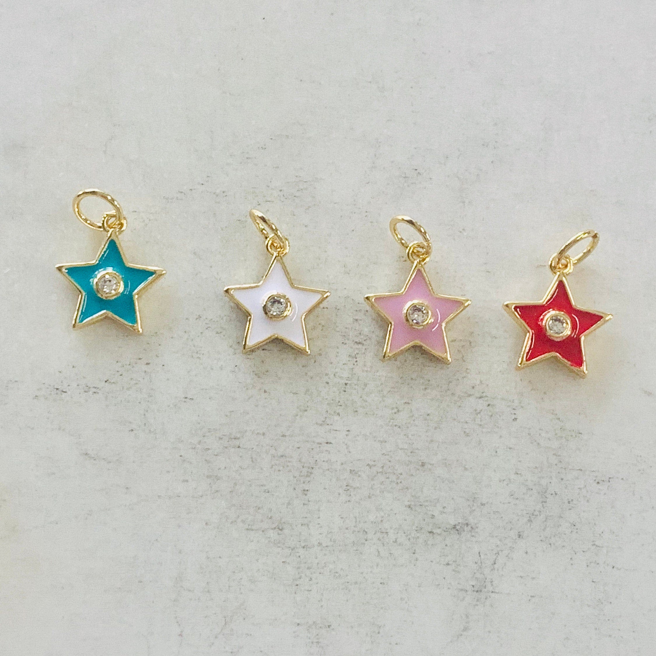 Gold Plated Dainty Celestial Star Charm with CZ Turquoise White