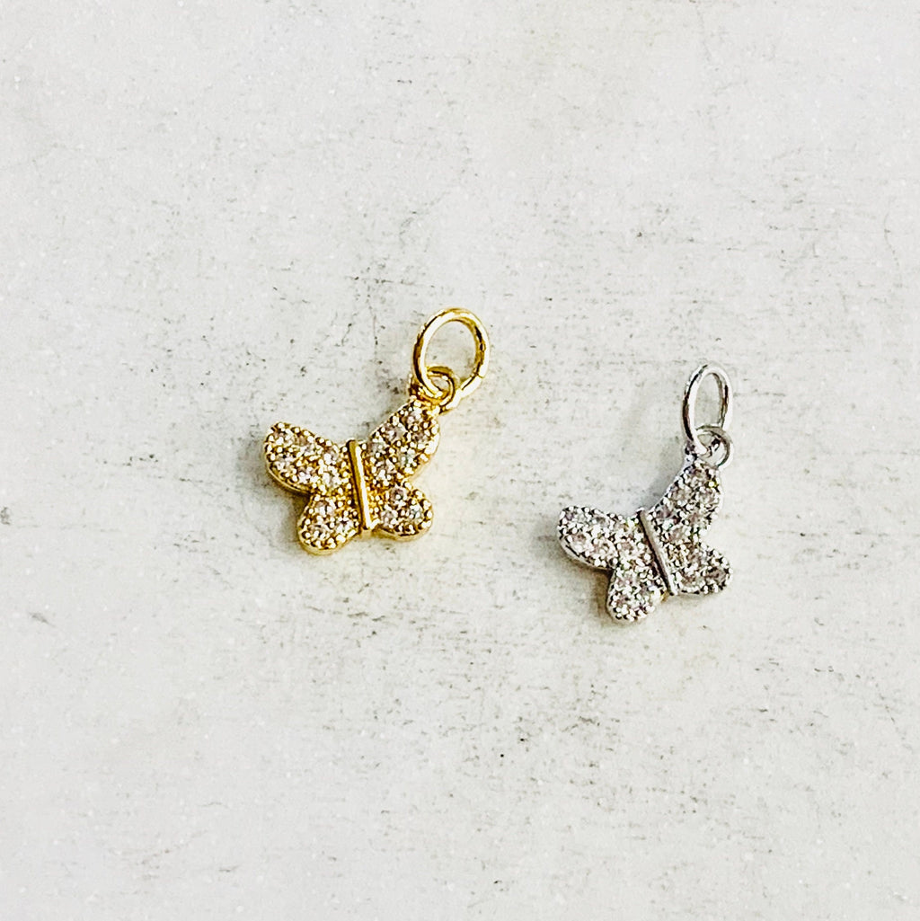 Gold Plated or Rhodium Plated Dainty CZ Pave Butterfly Charm Spring Nature