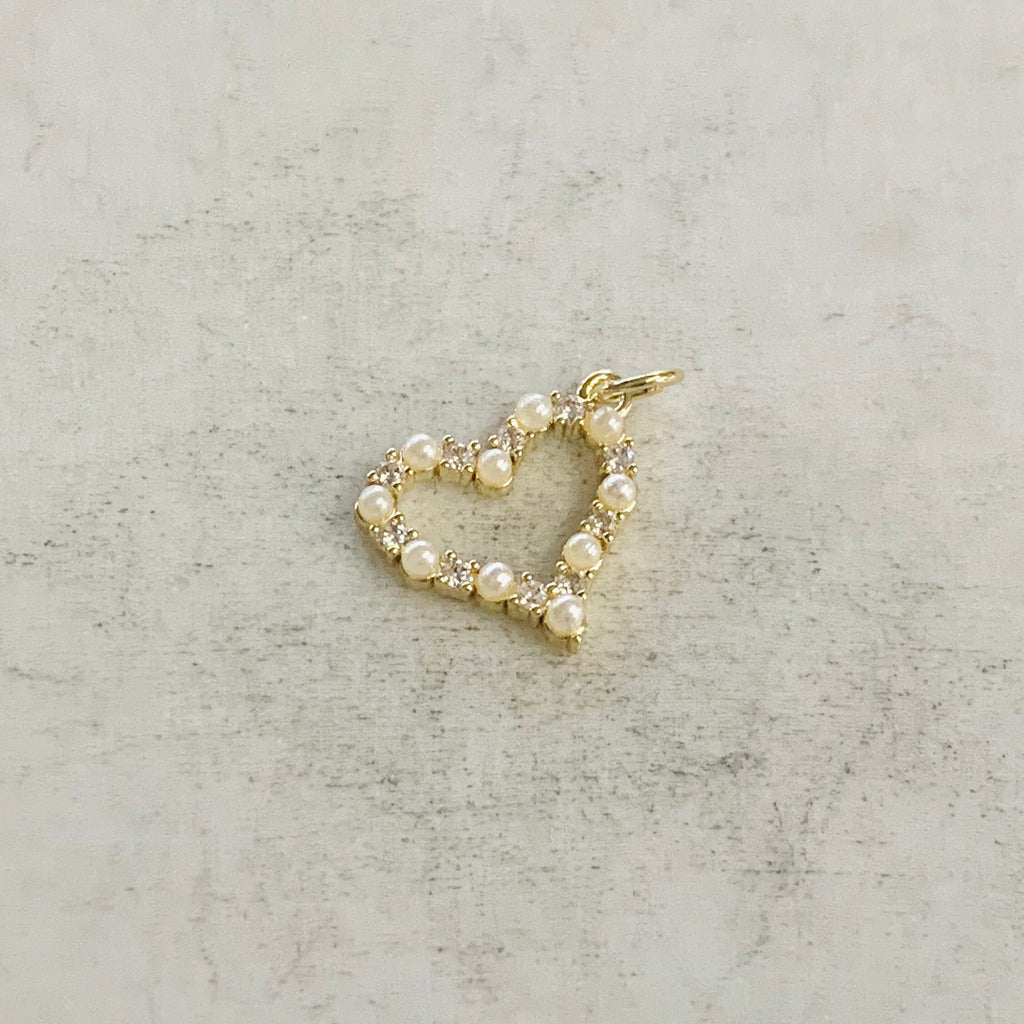 Gold Plated Small Cubic Zirconia Pave Pearl Open Heart Pendant Love