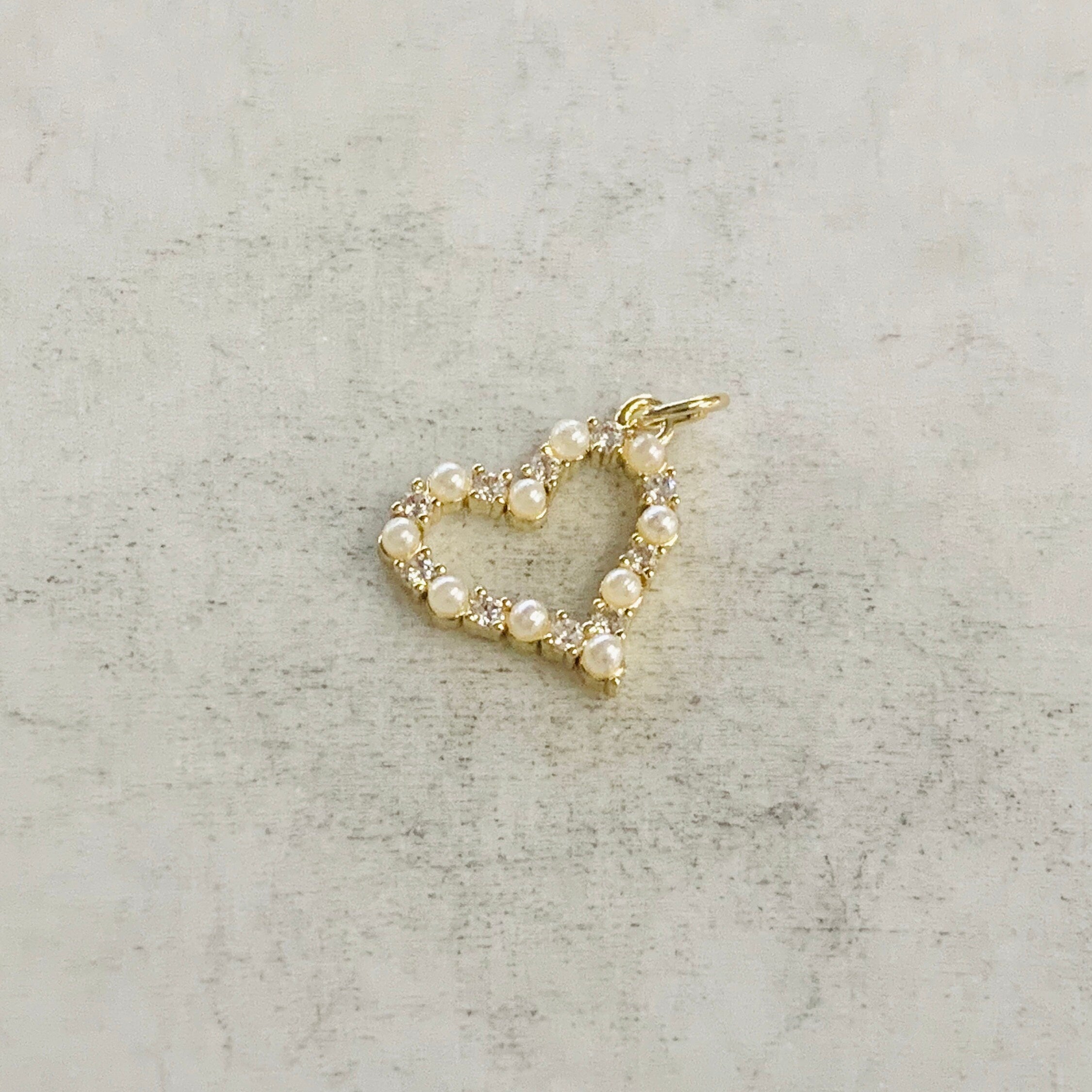 Gold Plated Small Cubic Zirconia Pave Pearl Open Heart Pendant Love