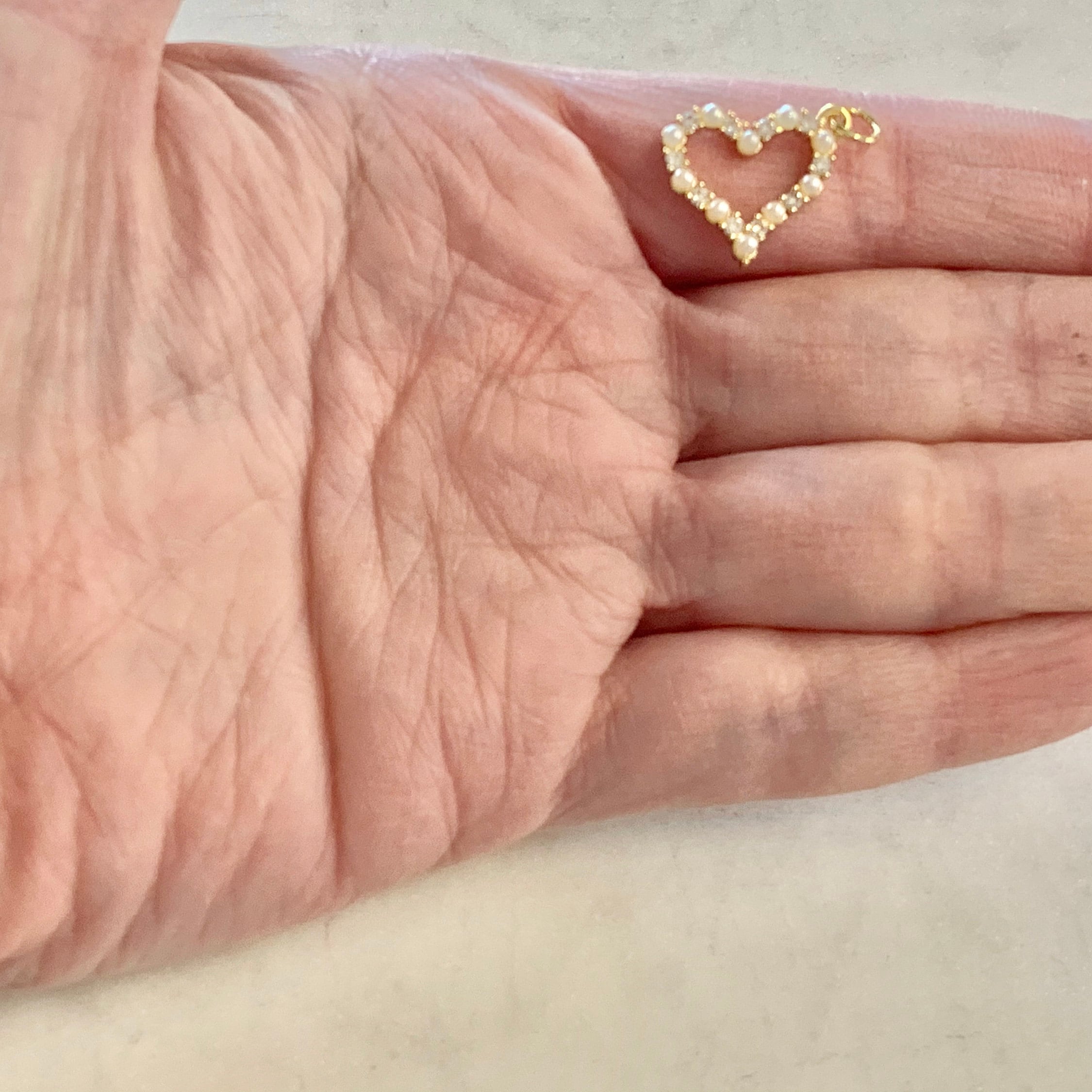 Gold Plated Small Cubic Zirconia Pave Pearl Open Heart Pendant Love