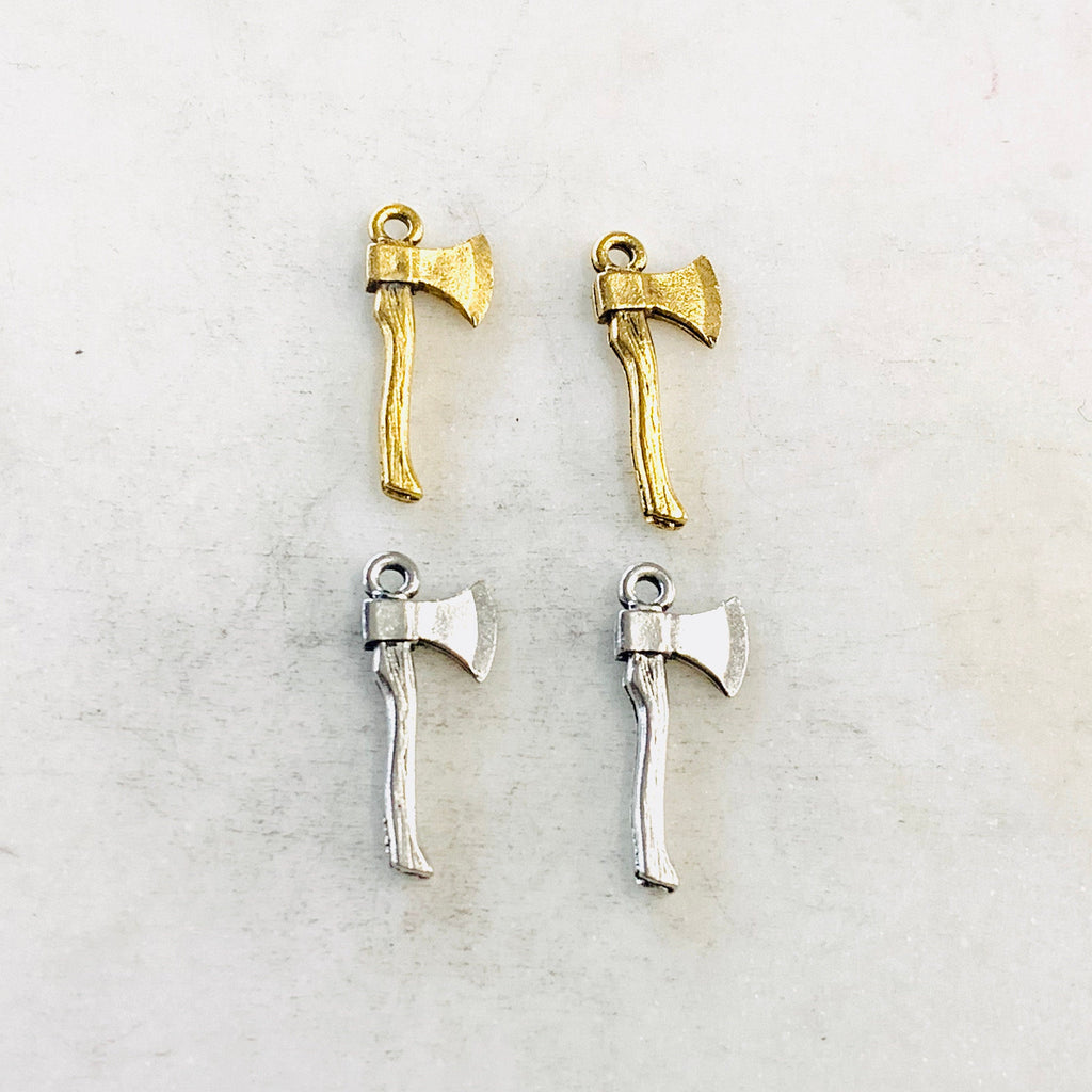 Pewter Ax Axe Hatchet Charm Antique Gold Antique Silver (2pc)