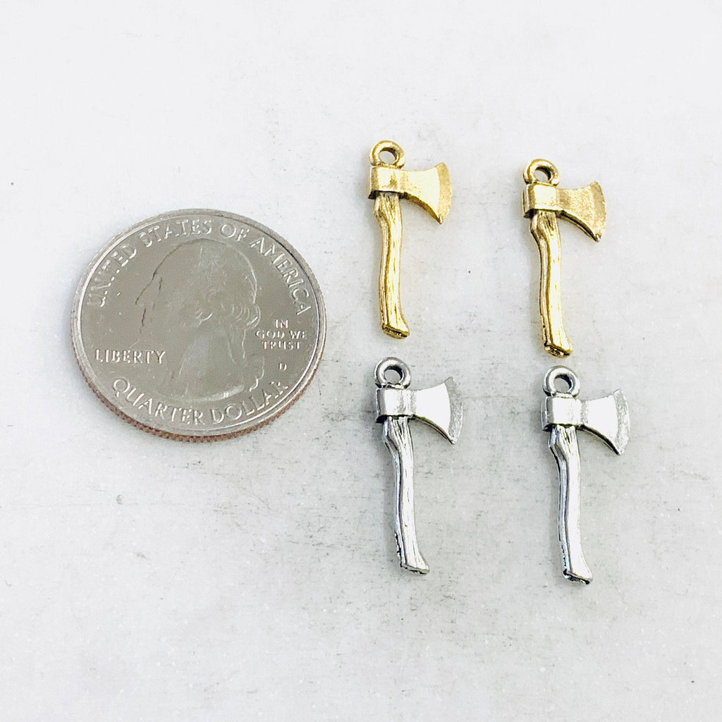 Pewter Ax Axe Hatchet Charm Antique Gold Antique Silver (2pc)