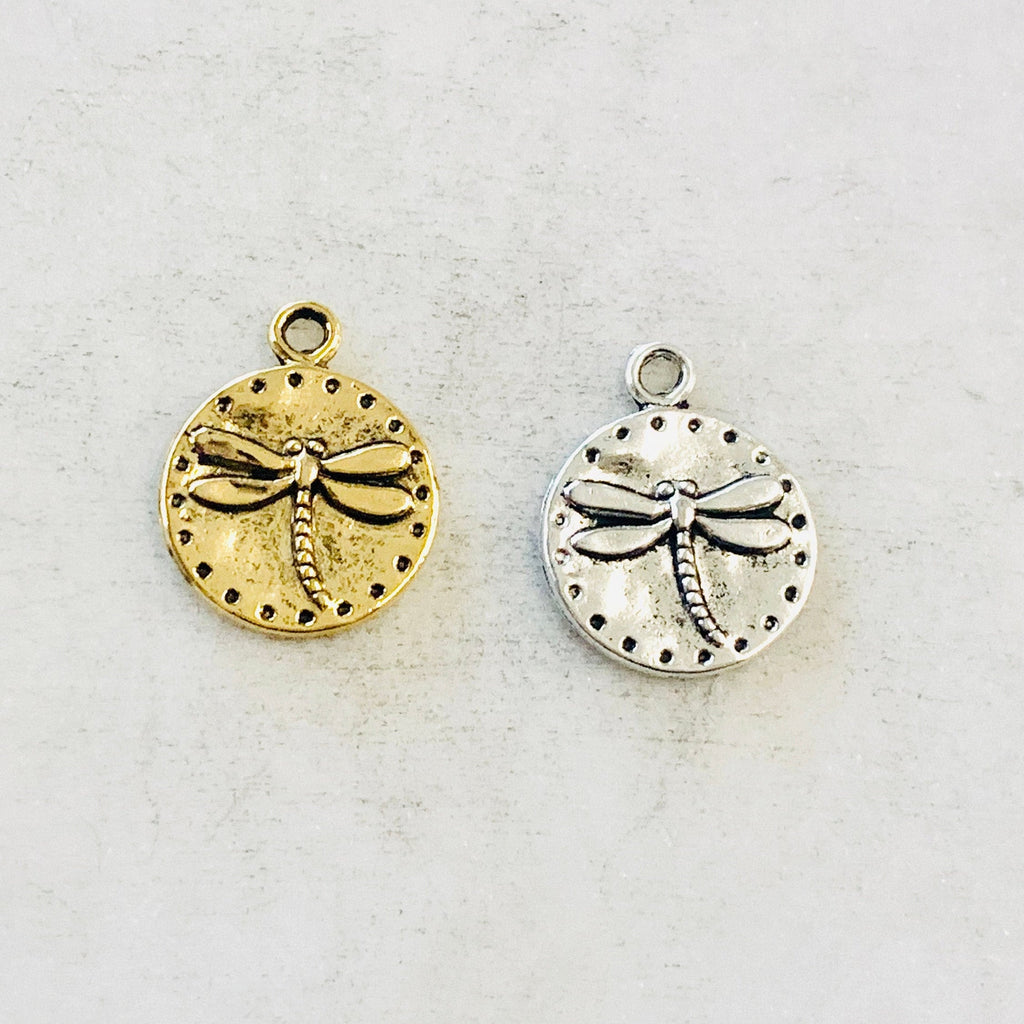 Pewter Dragonfly Raised Coin Charm Insect Nature Spring Pendant