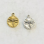 Pewter Dragonfly Raised Coin Charm Insect Nature Spring Pendant