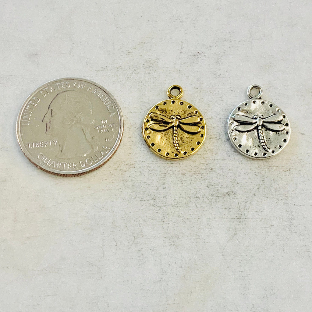 Pewter Dragonfly Raised Coin Charm Insect Nature Spring Pendant