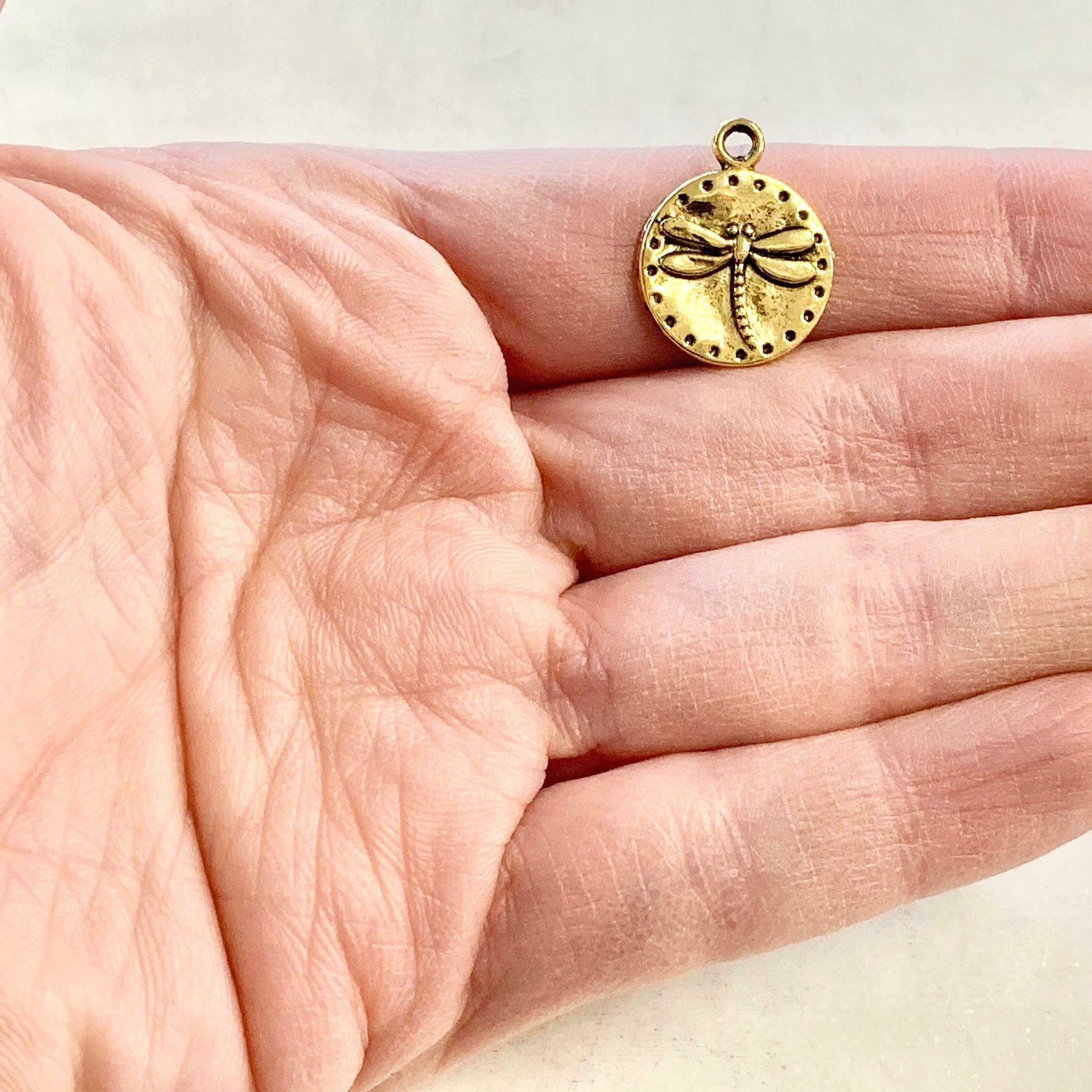 Pewter Dragonfly Raised Coin Charm Insect Nature Spring Pendant