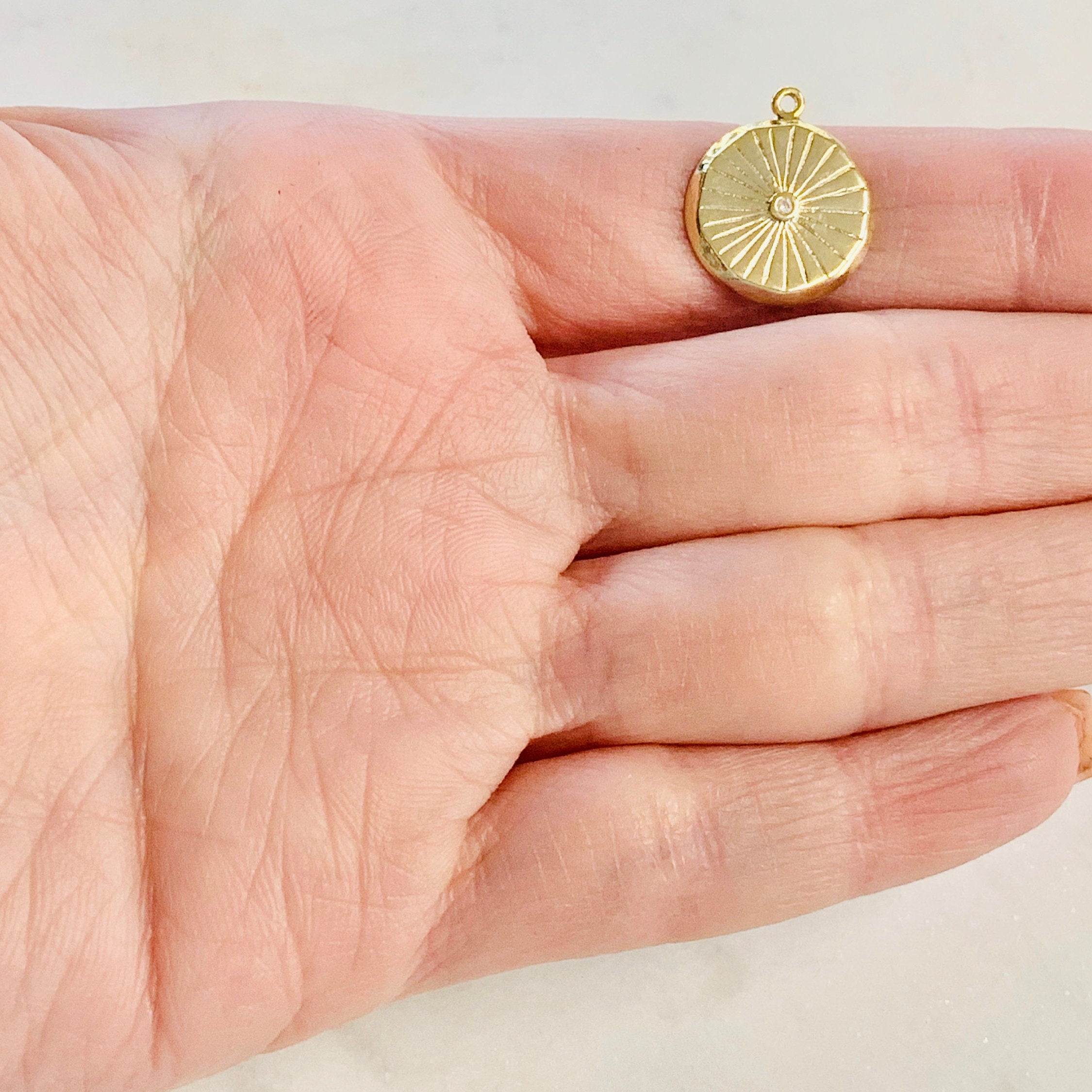 Gold Plated CZ StarBurst Medallion Coin Vintage Style Charm Cubic